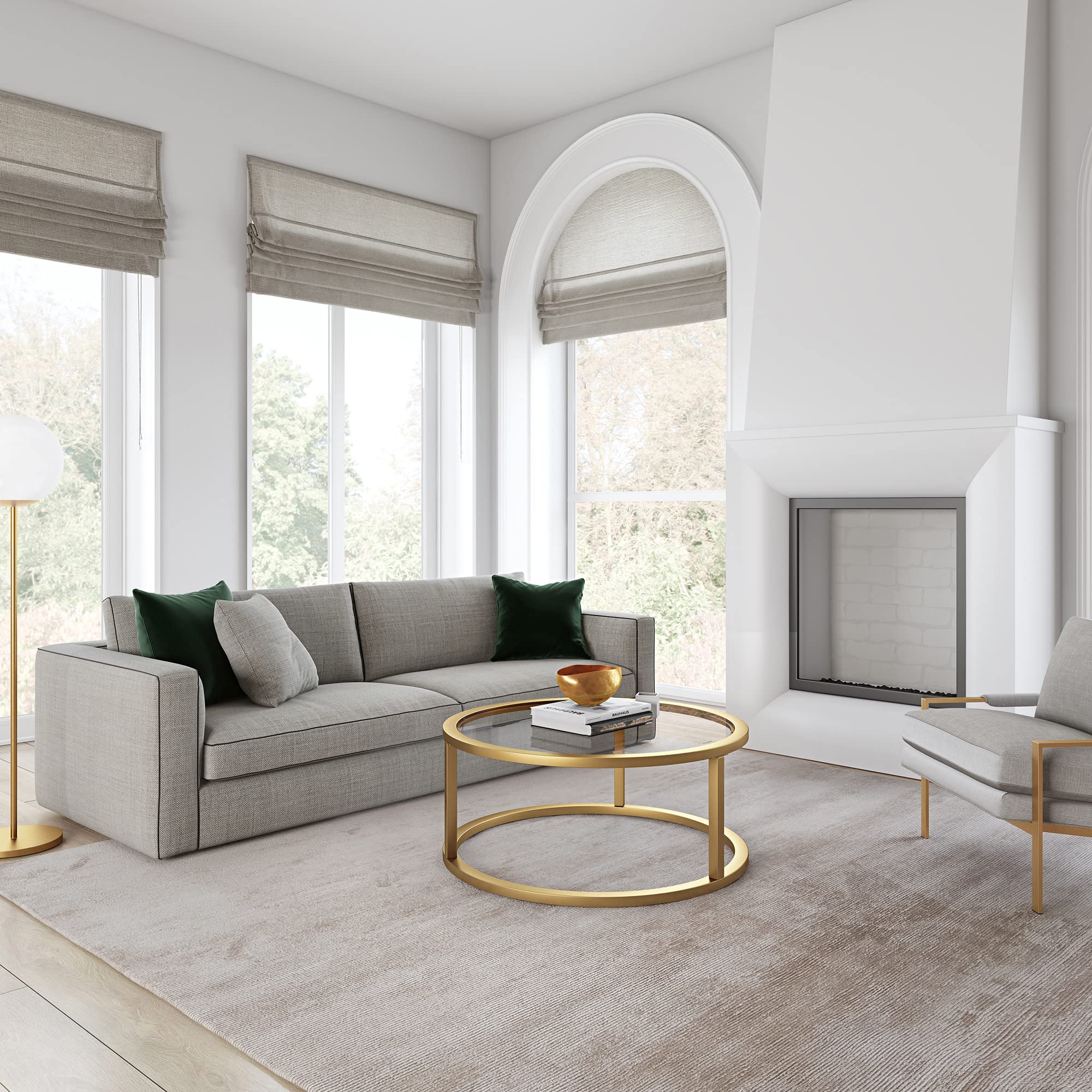 Parker 35'' Wide Round Coffee Table in Brass - Modern Living Room Centerpiece for Home Decor