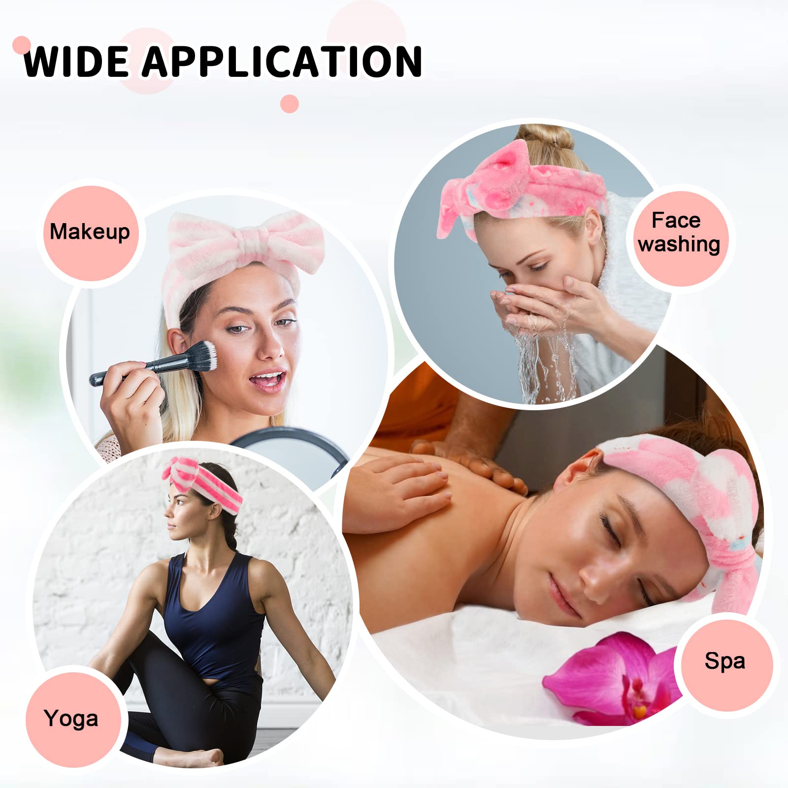 WHAVEL 9 Pack Pink Microfiber Hairband for Washing Face & Skincare - Soft Makeup Headbands with Cute Bow for Women - Perfect for Spa, Bath, Beauty Routine & Nighttime Skincare