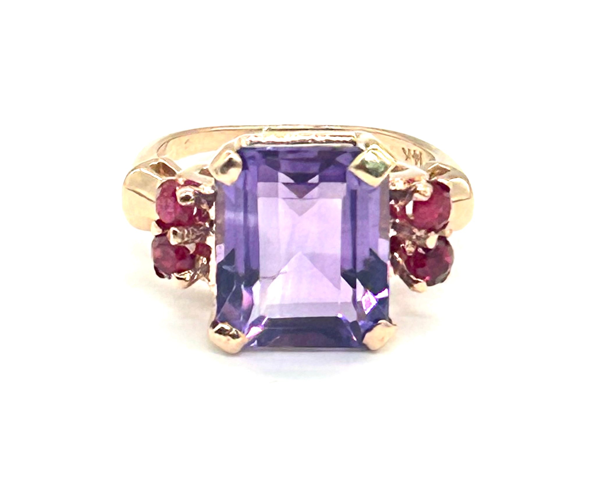 14K Gold Rectangular Purple Gem & Ruby Ring for Women - Elegant Vintage Jewelry Gift for Her - Perfect for Weddings, Anniversaries & Special Occasions