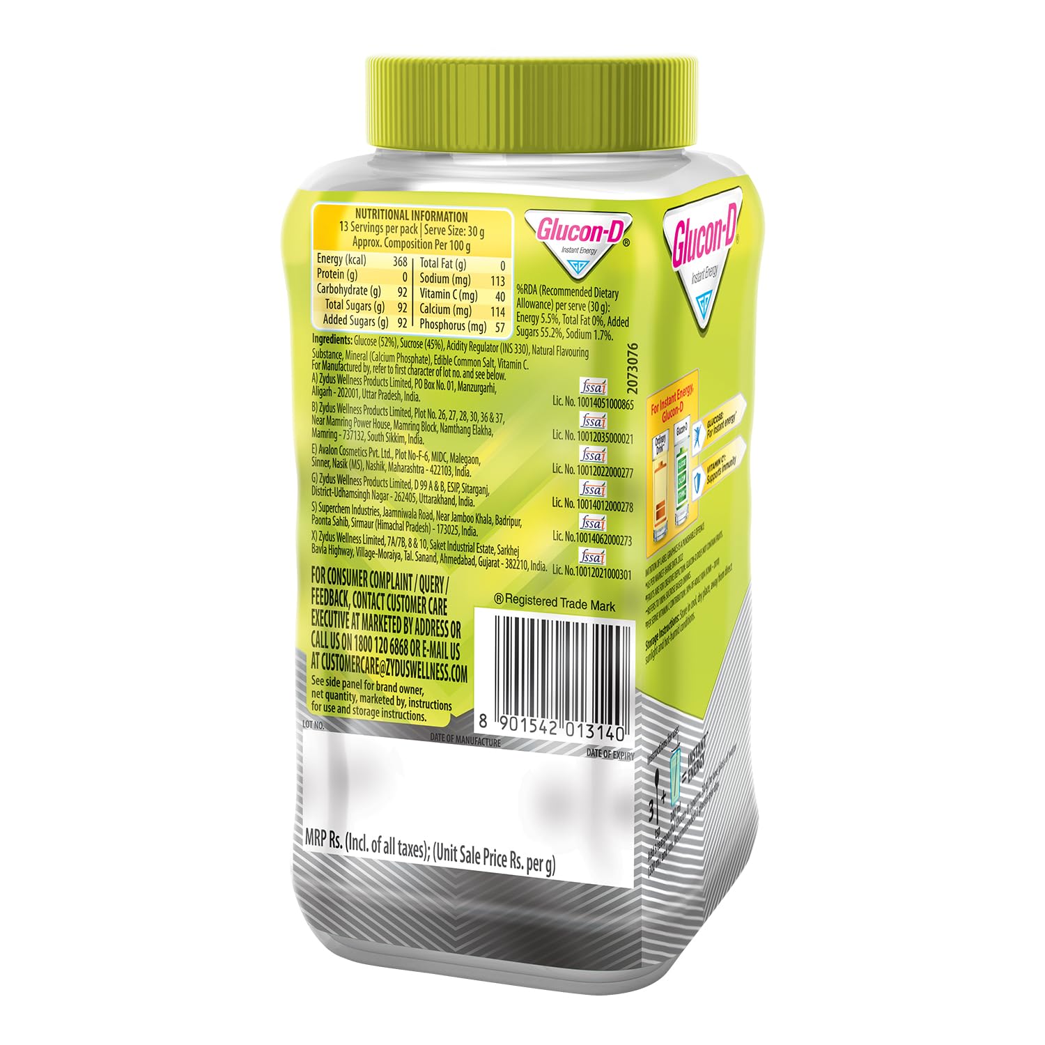Glucon-D Nimbu Pani Glucose Powder (400g Jar) - Instant Energy Drink with Vitamin C & Calcium for Immunity & Bone Health | Refreshing Lemon Flavor | Perfect for Sports, Workouts & Daily Energy Boost