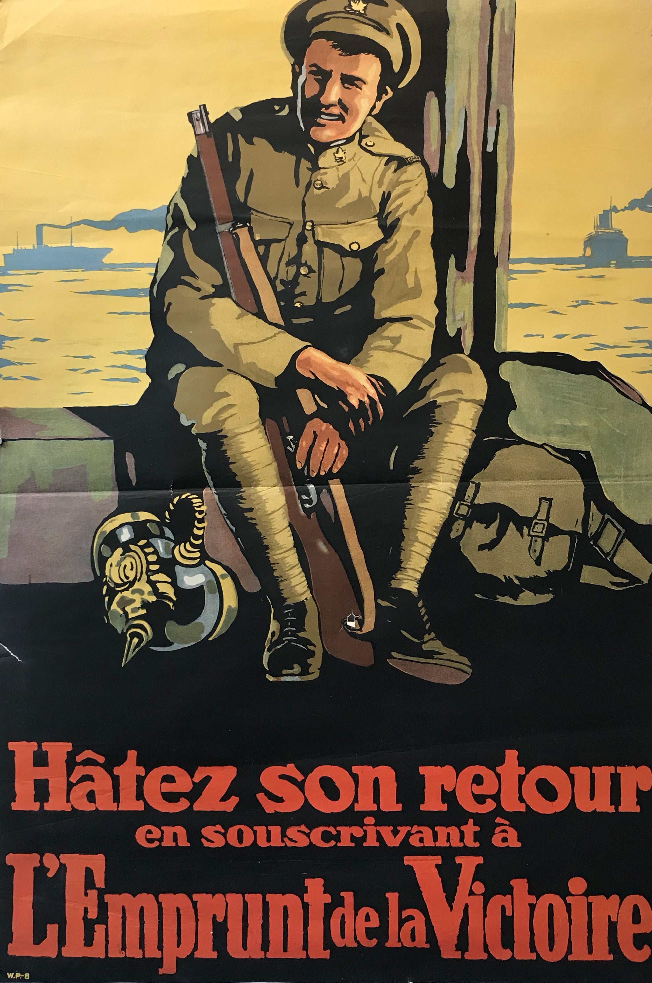 1918 Original French Canadian WWI Victory Bond Poster - Vintage Military Memorabilia - Perfect for History Collectors & War Museum Displays