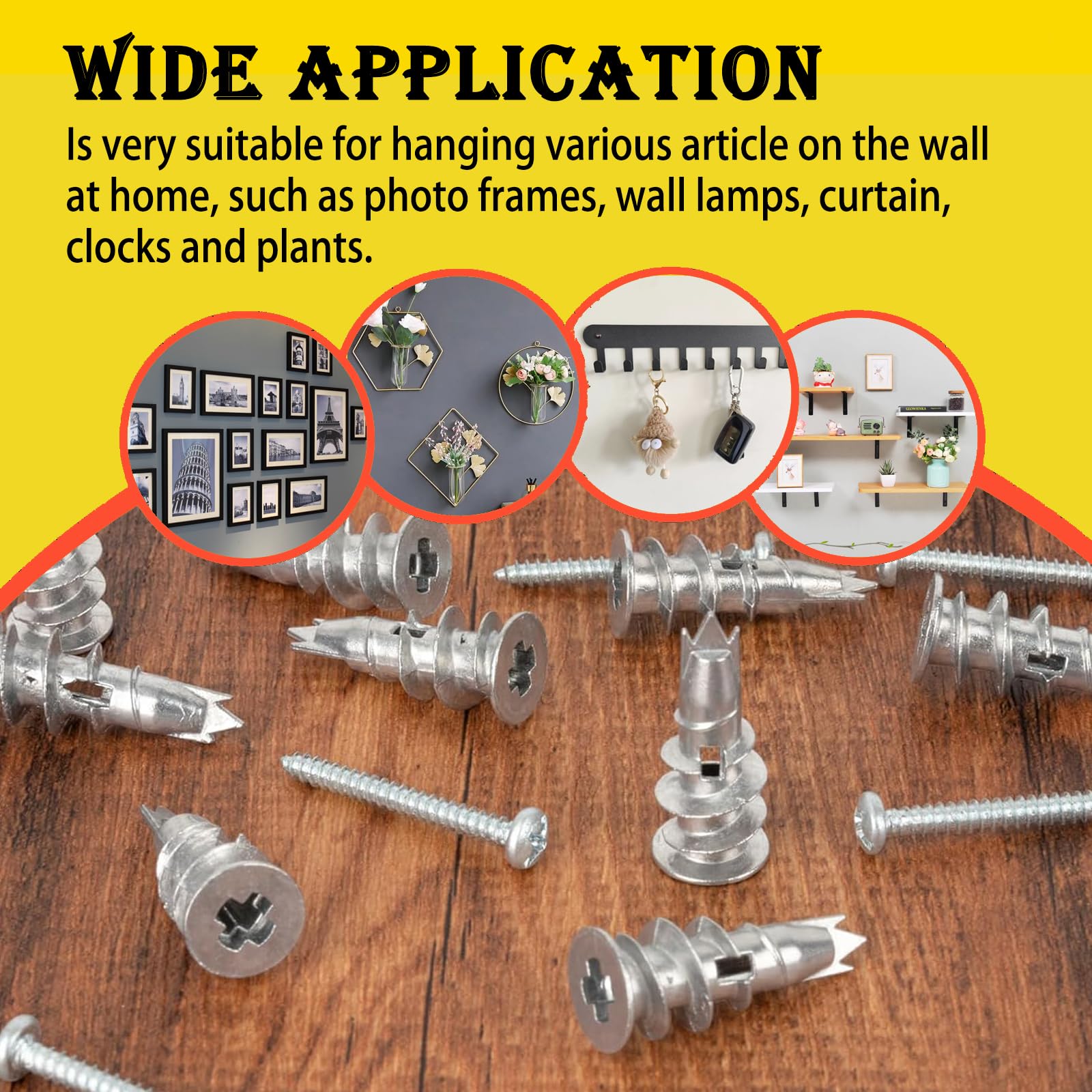100PCS Zinc Self-Drilling Drywall Anchors Kit - 50 Heavy Duty Hollow Metal Wall Anchors with 50#6 x 1-1/4'' Screws - Perfect for Hanging Pictures, Shelves, and Home Decor on Sheetrock Walls