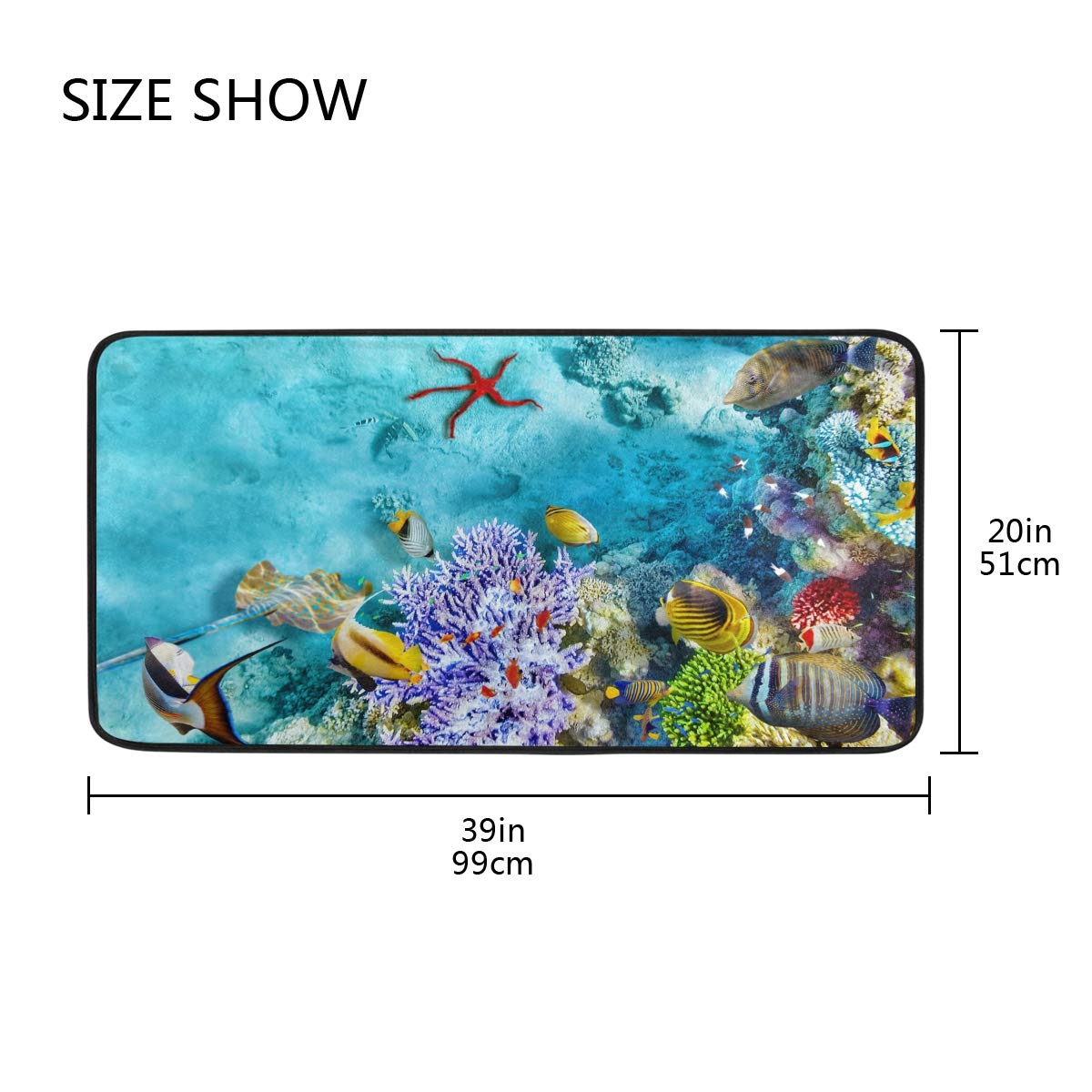 Susiyo Non-Slip Kitchen Mat - Underwater World Tropical Fish Design, Anti-Fatigue Comfort Floor Mat, Oil & Stain Resistant, Easy Clean Bath Rug for Indoor/Outdoor Use - Perfect for Kitchens, Bathrooms & Entryways