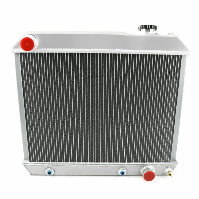 4 Row Aluminum Radiator with Shroud Fan & Relay Kit - Compatible with 1963-1966 Chevy C10 C20 C30 K10 K20 Pickup, Suburban Truck, Pontiac Catalina Bonneville Grand - Full Aluminum Cooling System Upgrade for Hot Weather & Heavy Duty Towing