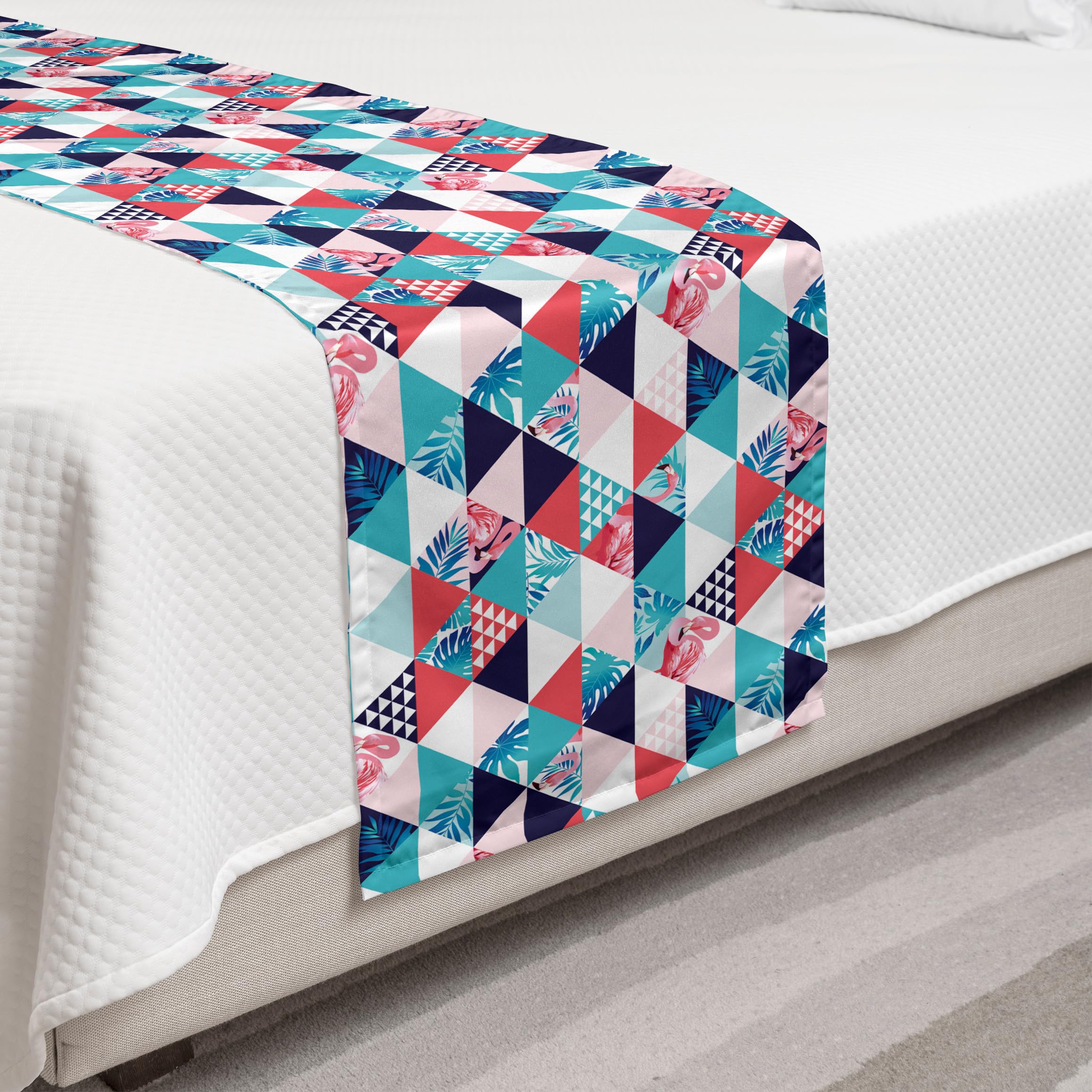 Ambesonne Flamingo Bed Runner - Geometric Triangle Beach Design Decorative Bed Scarf for Hotels, Homes & Guest Rooms | Multicolor Tropical Accent for Coastal & Boho Bedroom Decor