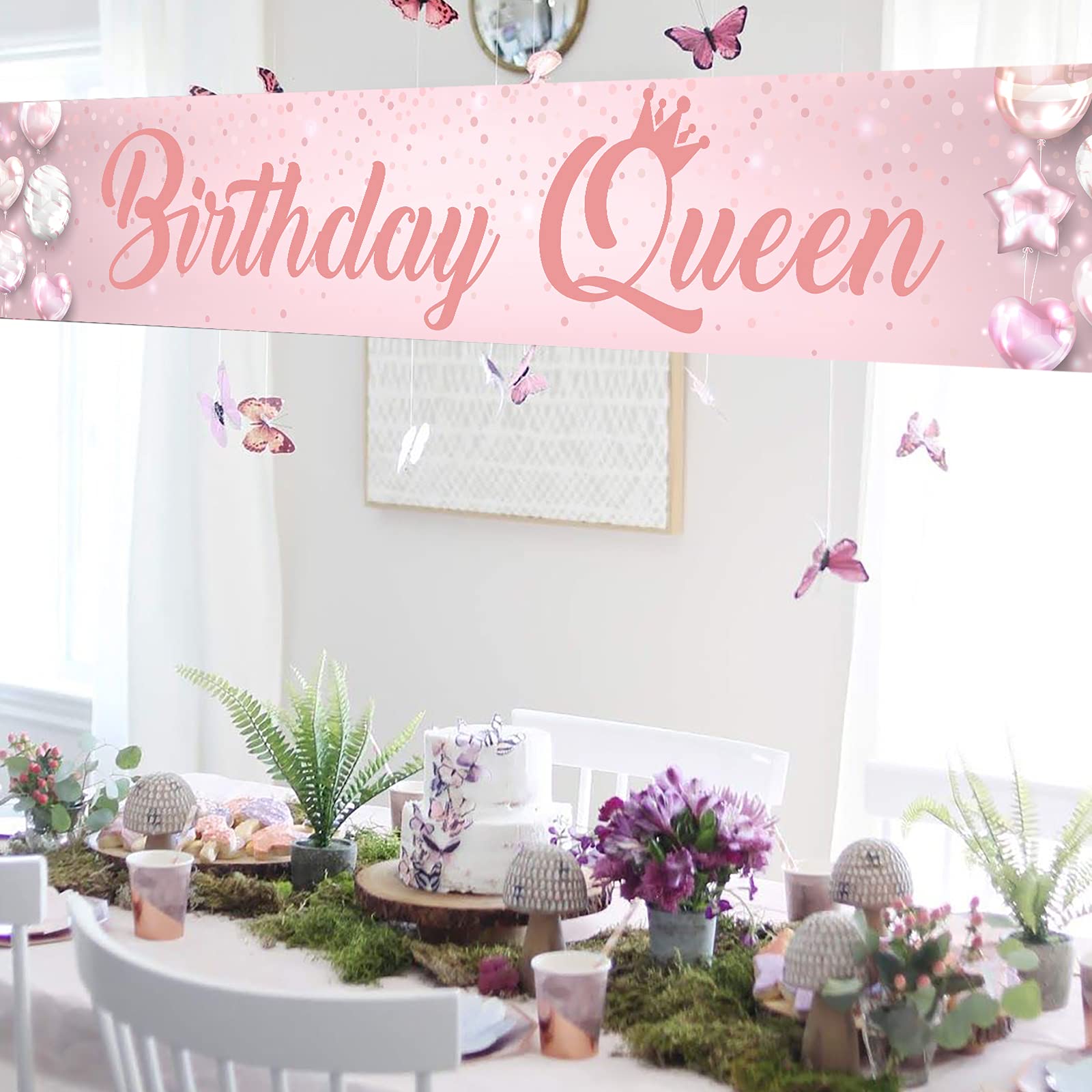 Pink Birthday Queen Large Banner Sign - Happy Birthday Party Decorations for Women, Outdoor Birthday Gifts, Perfect for Backyard Celebrations and Indoor Festivities