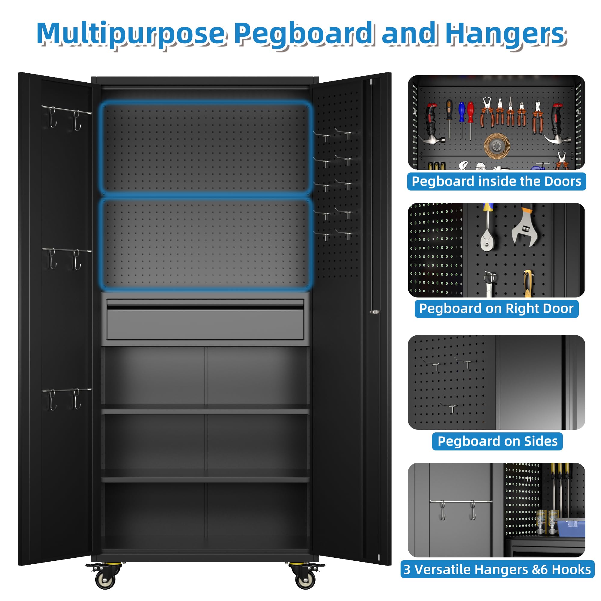 Heavy-Duty Metal Storage Cabinet with Wheels - Steel Utility Cabinet with 1 Drawer & 2 Adjustable Shelves for Home, Office, Kitchen, School & Pantry Organization | Perfect for Garage Storage, Classroom Supplies & Kitchenware Organization