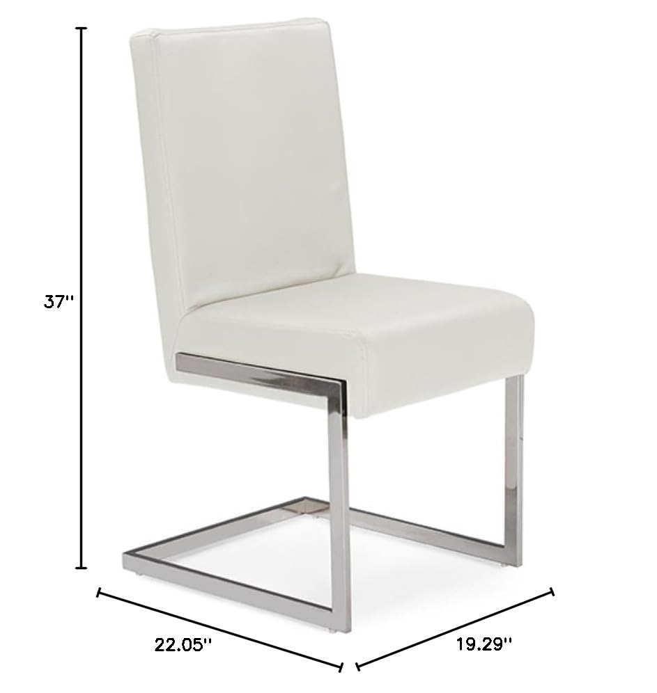 Baxton Studio Toulan Modern Dining Chair - White Faux Leather Upholstered with Stainless Steel Frame - Perfect for Kitchen, Dining Room, Restaurant and Office Settings