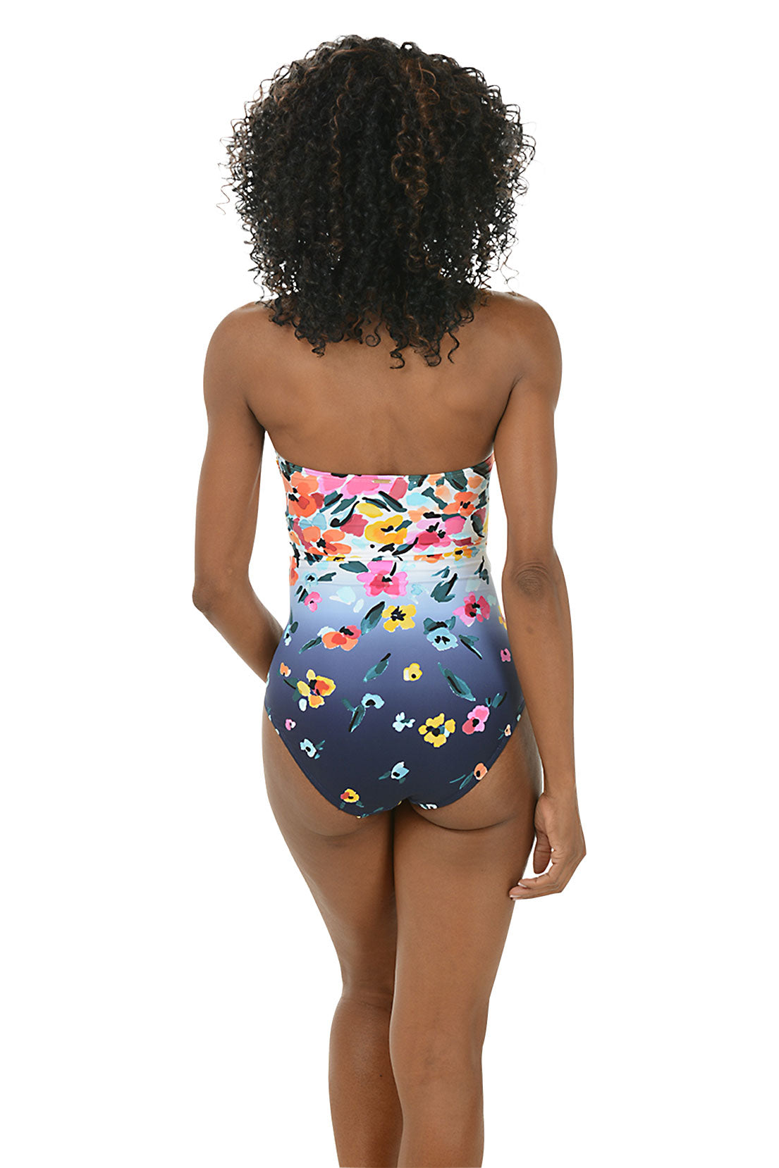 Gradient Floral Shirred Bandeau Swimsuit for Women - Sexy Summer One Piece Bathing Suit - Perfect for Beach Vacation & Pool Party