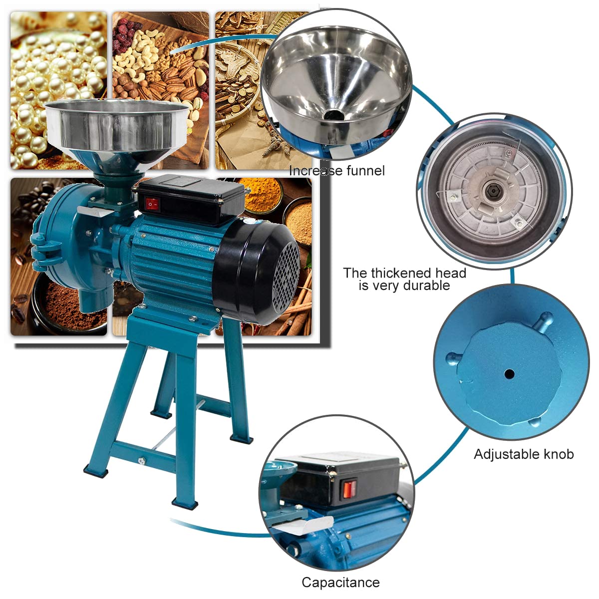 H&ZT 110V Electric Corn Grinder Machine - 3000W 2-in-1 Grain Mill for Flour, Rice, Wheat, Coffee & Maize | Wet & Dry Cereals Grinder with Funnel | Perfect for Home Baking, Animal Feed & Commercial Use