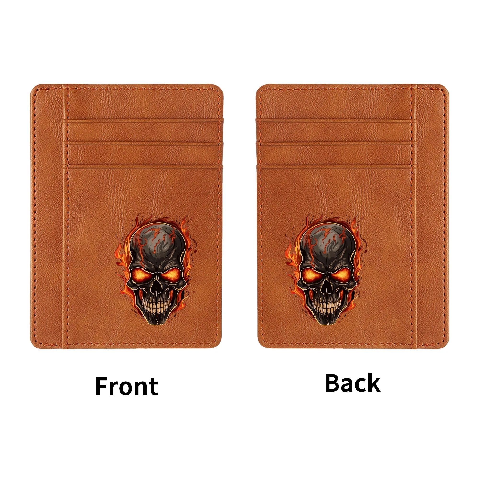 Burning Skull Minimalist Leather Wallet for Men - RFID Blocking Slim Bifold Wallet with Money Clip - Perfect for Everyday Use, Travel, and Gifts