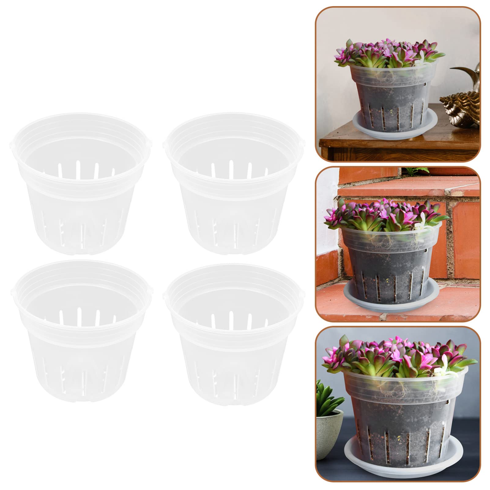 DOITOOL 4-Pack Clear Plastic Hanging Orchid Pots with Drainage Holes - Slotted Flower Planters for Indoor & Outdoor Orchids, Home Garden, and Plant Growing Starter Kit
