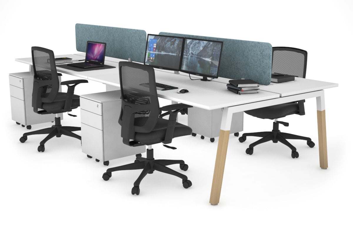 Quadro A Legs 4-Person Office Workstation with Wood Legs & Cross Beam [1800L x 700W] - Perfect for Collaborative Workspaces, Home Offices, and Modern Work Environments