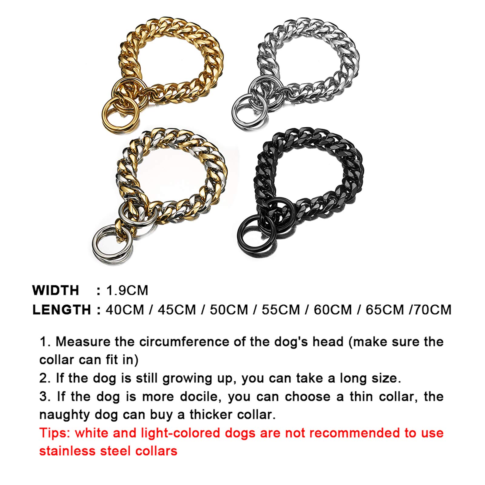 Titanium Steel Tactical Dog Collar for Large & Small Dogs - 19mm Ultra-Wide Stainless Steel P Chain | Explosion-Proof, Durable Punch Design | Perfect for Outdoor Adventures & Training (Black, 60cm)
