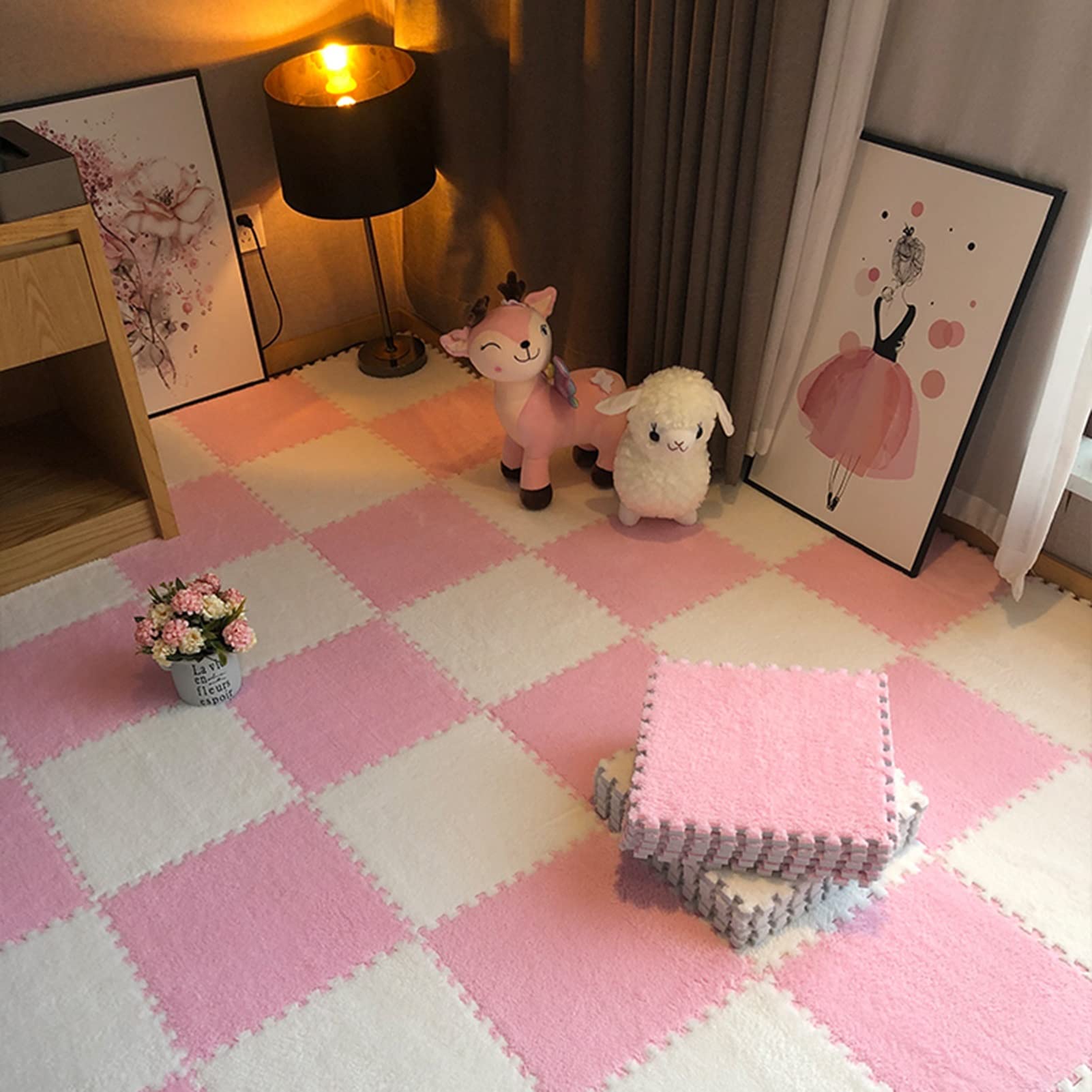 Soft Plush Interlocking Foam Floor Mats - Non-Toxic EVA Foam Puzzle Tiles for Kids Playroom, Nursery, Bedroom & Living Room - Shaggy Fluffy Area Rug (20-Piece Set, Style 3) - Perfect for Playtime, Learning & Home Decor