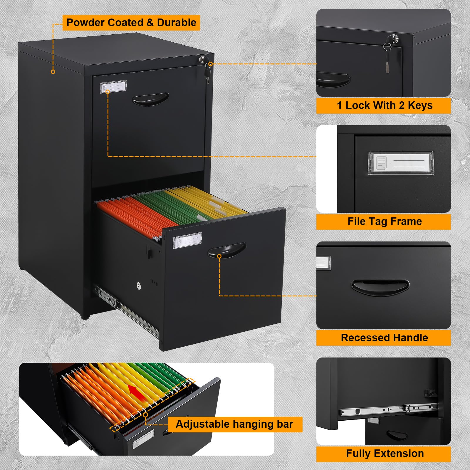 2-Drawer Locking Metal File Cabinet - 18