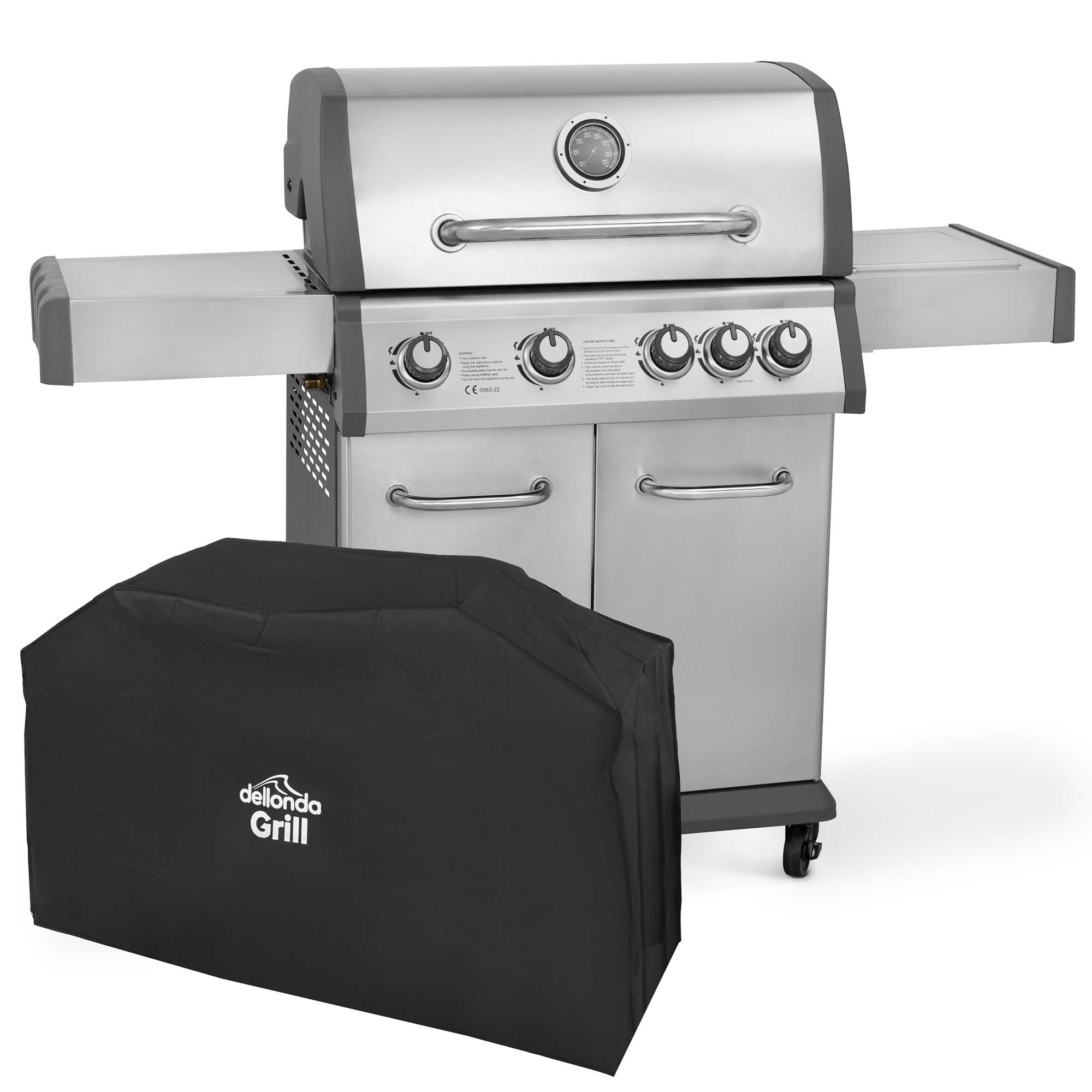 Dellonda 4+1 Burner Deluxe Stainless Steel Gas Grill with Waterproof Cover - Outdoor BBQ Grill for Backyard, Patio, Camping & Picnics