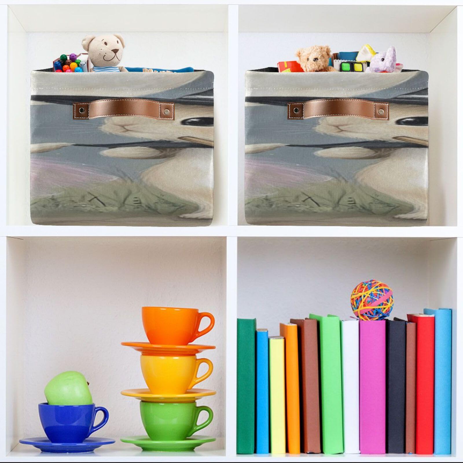 Large Foldable Storage Baskets with Handles - 2 Pack Bunny Design Closet Organizers & Home Storage Bins for Shelves, Bedroom, Kids Room Organization | Perfect for Toys, Clothes & Home Decor