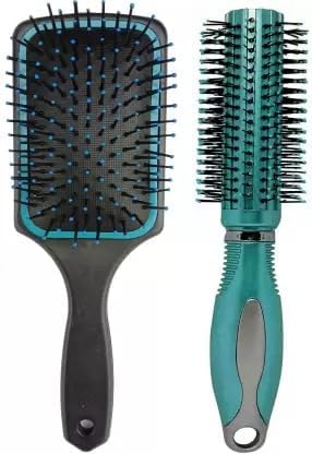Lanellie Round Rolling Roller Comb & Paddle Flat Hair Brush Set for Men and Women - Detangling Styling Tools for Curly Straight Wet Dry Hair - Perfect for Home Salon Travel Use