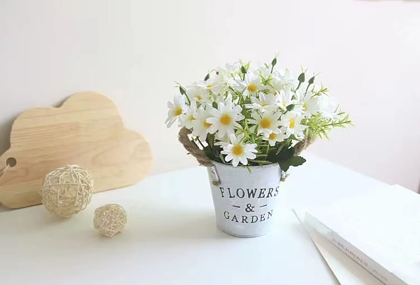 Artificial Daisy Flowers in Pot - Silk Fake Daisy Bonsai Plants for Home, Office, Restaurant Table & Windowsill Decor - White Floral Arrangement for Wedding, Party & Indoor Decoration