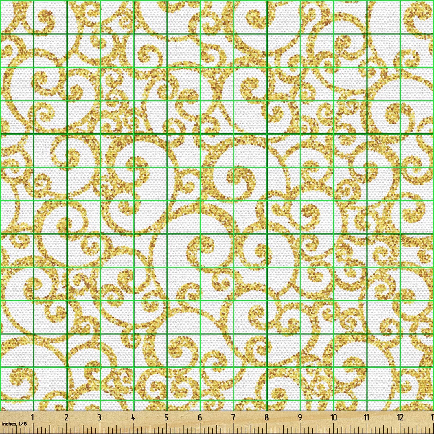 Ambesonne Victorian Floral Fabric - Golden Yellow Ivy Swirls for Upholstery & Home Decor | Antique Motif Fabric by The Yard