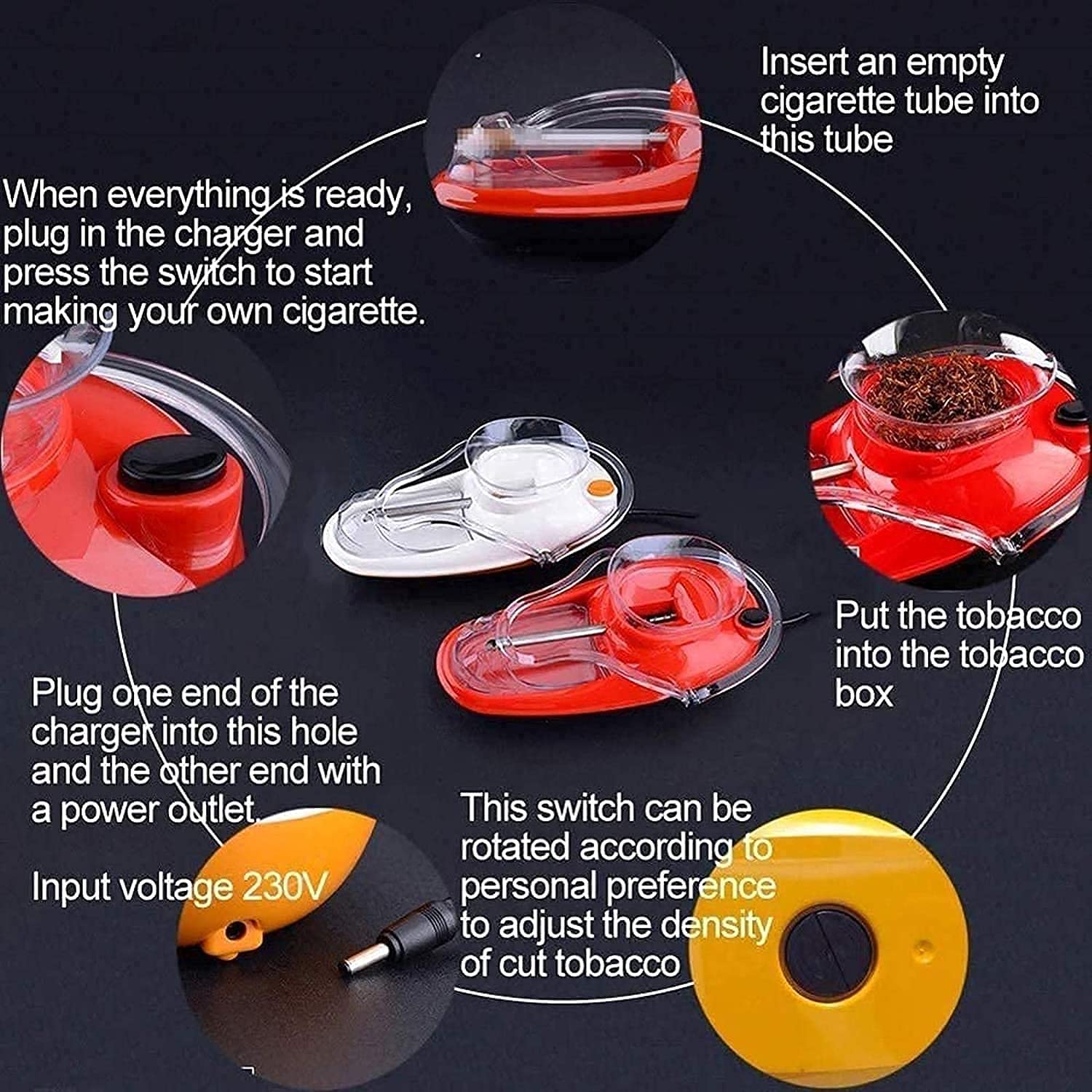 VDCVADKYE Electric Cigarette Rolling Machine - Portable Mini Cigarette Injector for Home Use, Easy to Operate Handheld Cigarette Maker for Men (Red) | Perfect for DIY Cigarettes, Travel & Quick Rolling at Home