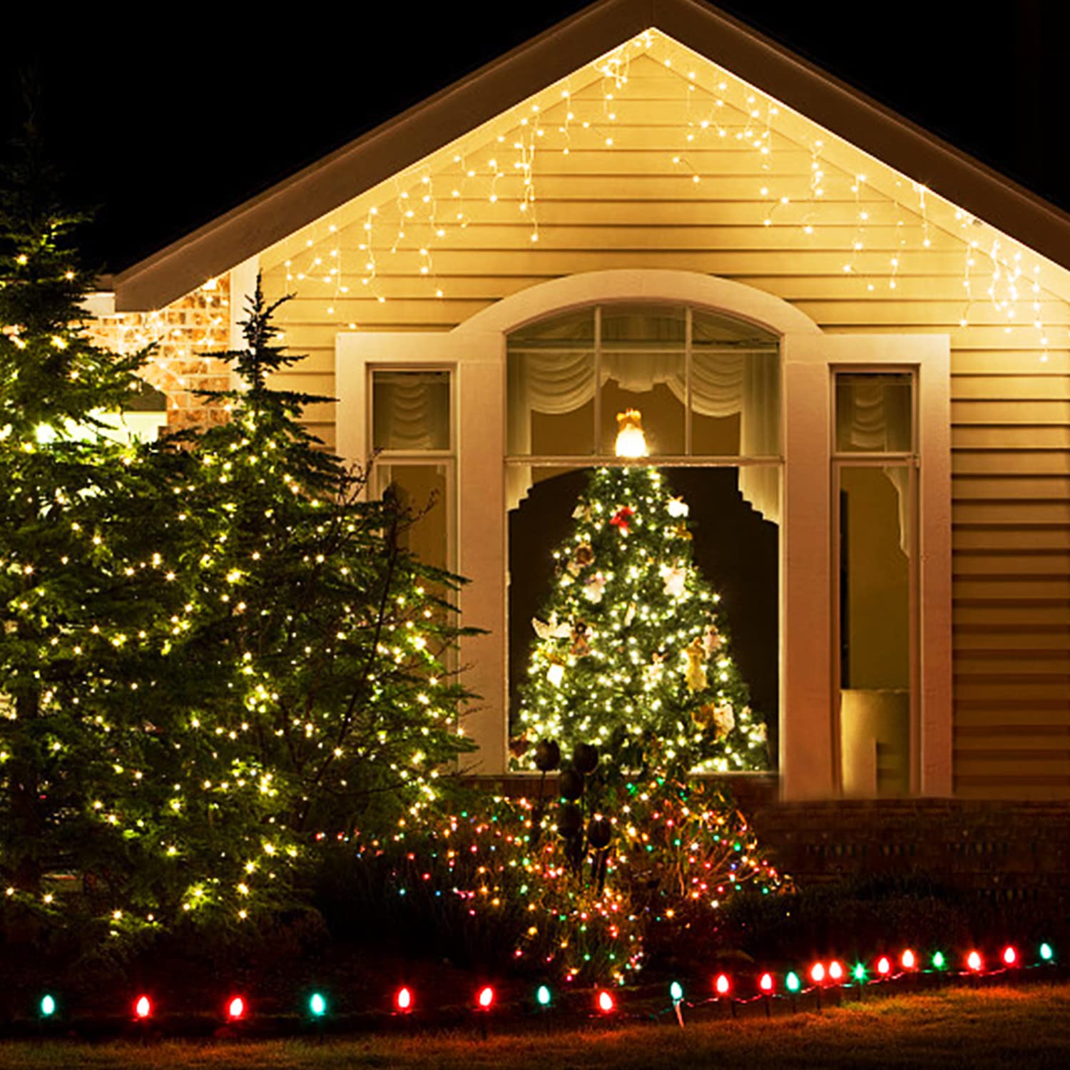 JMEXSUSS 200 LED Icicle Lights - 8 Modes Indoor/Outdoor Christmas String Lights, Warm White Waterproof Holiday Decor for Xmas Tree, Roof, Wedding, Party, Home & Room Decoration | Perfect for Winter Holidays, Garden, Patio and Festive Events