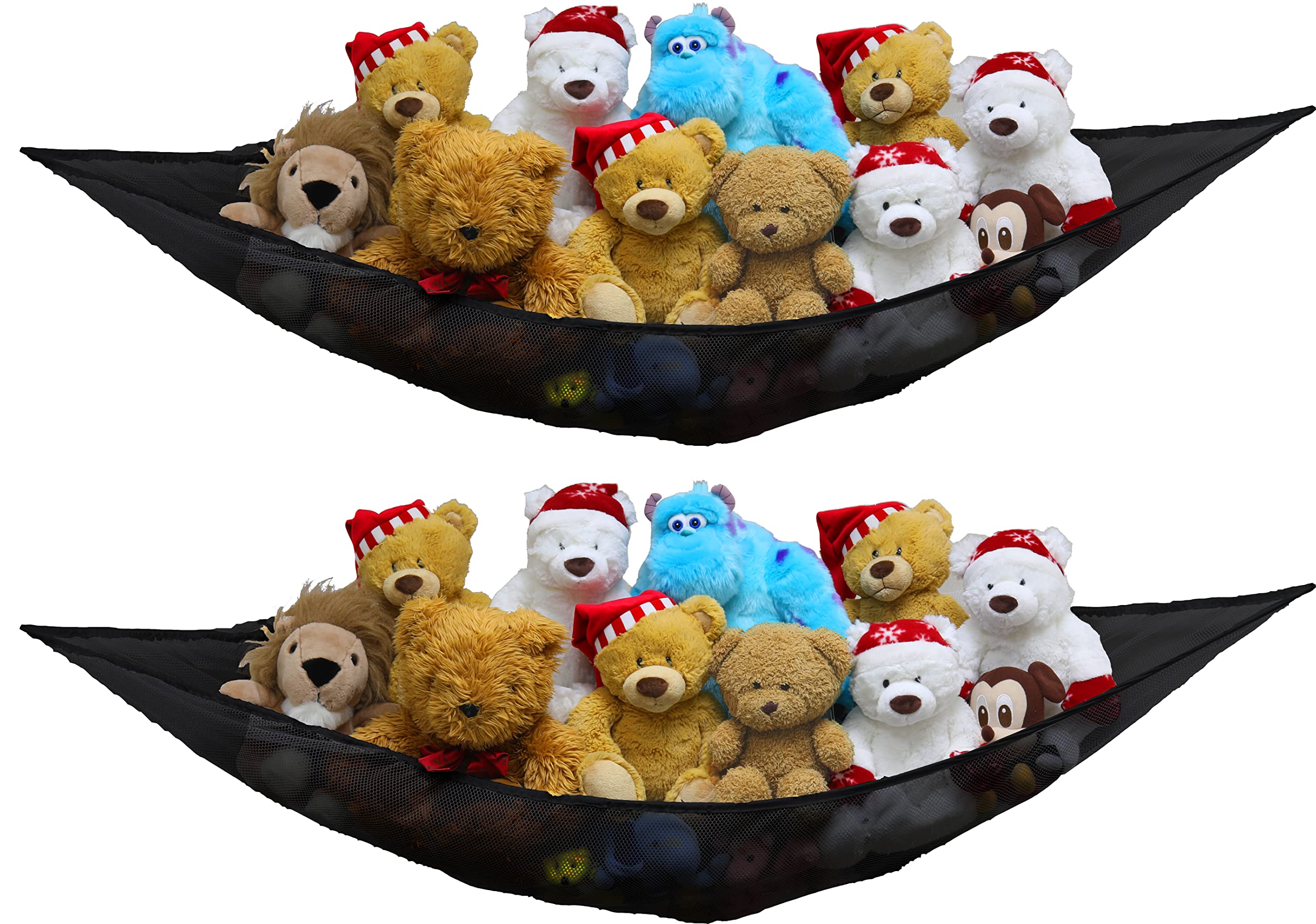 2 Pack Stuffed Animal Hammock for Kids - Corner Hanging Toy Storage Organizer for Bedroom & Nursery - Soft Fabric Toy Net Holder (Black) - Perfect for Storing Plush Toys, Dolls & Stuffed Animals in Small Spaces