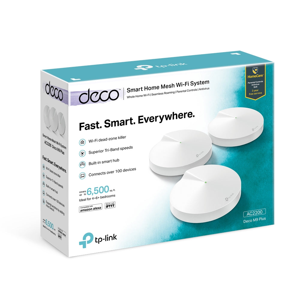 Deco M9 Plus AC2200 Whole Home Mesh WiFi System - 3 Pack | Seamless Coverage for Smart Homes, Gaming & Streaming | Fast & Reliable Wireless Network