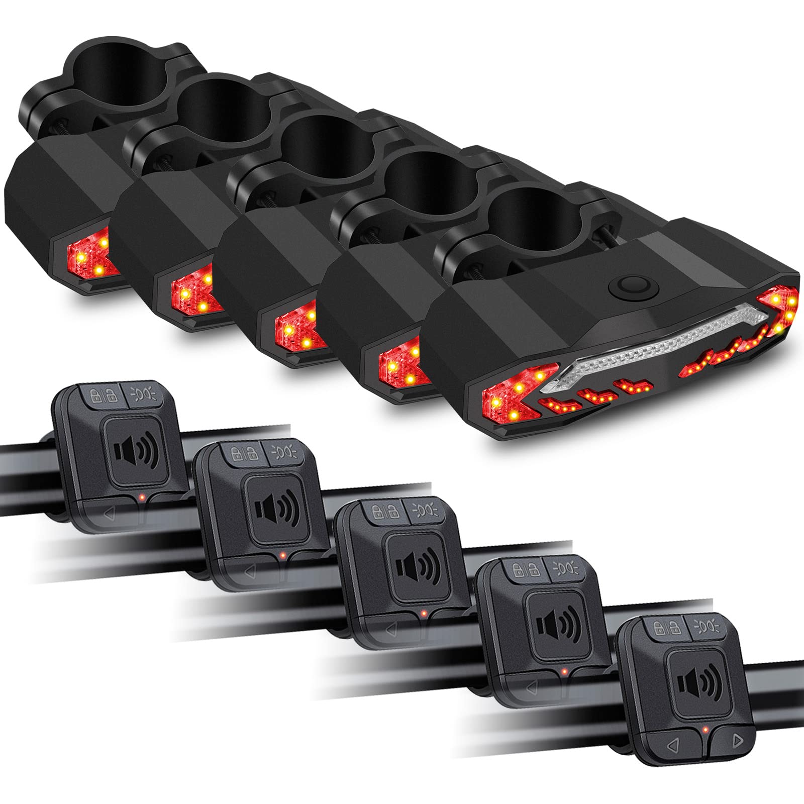 Smart Bicycle Tail Light with Turn Signals & Anti-Theft Alarm - Wireless Remote Control, USB Rechargeable Safety Light for Cycling - Automatic Brake Light, 5 Pack - Perfect for Night Riding, Commuting & Urban Safety