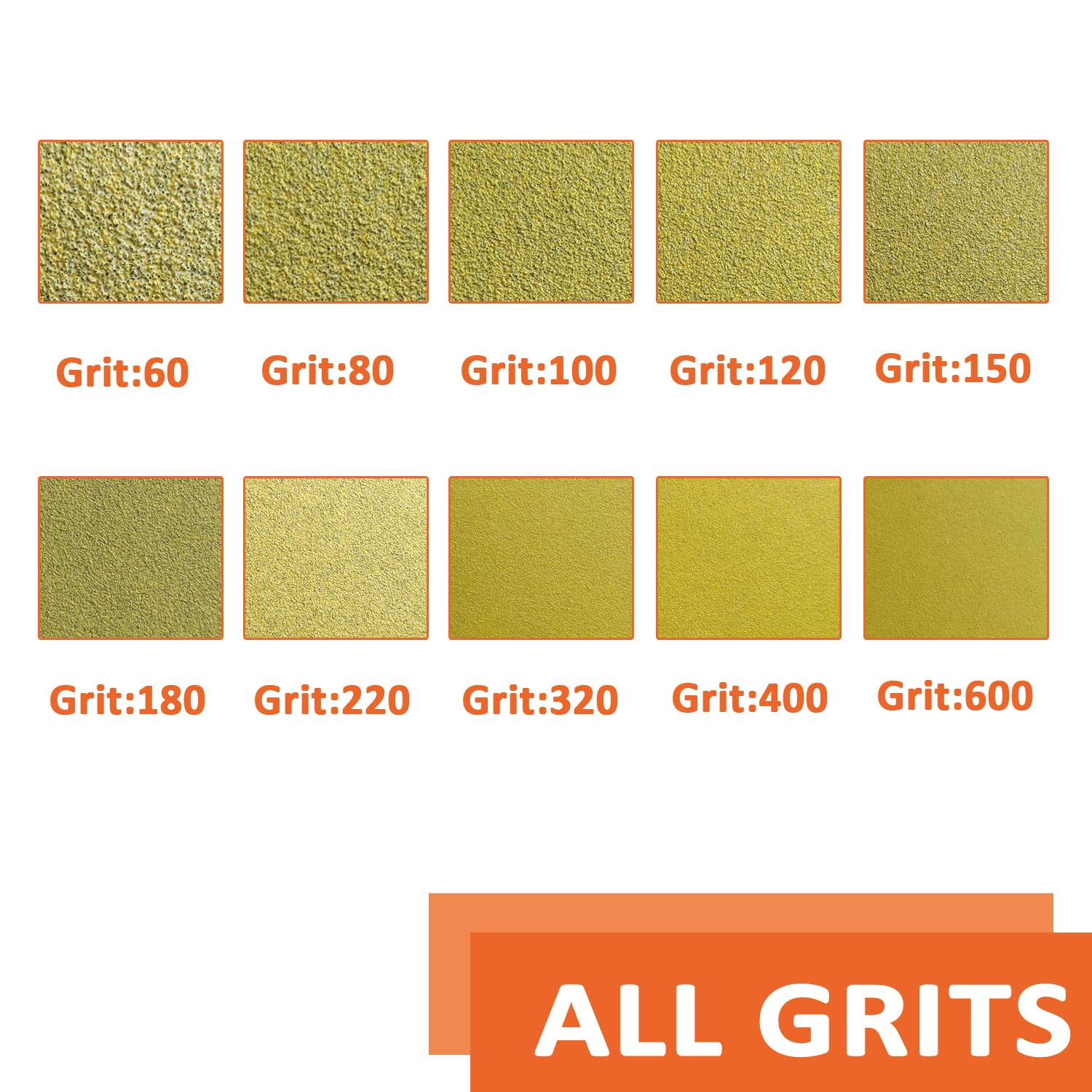 5 Inch 8 Hole Hook & Loop Sanding Discs - 60 Pack Mixed Grit (80/100/120/150/220/320) - Wet/Dry Gold Sandpaper for Orbital Sanders - Perfect for Woodworking, Metal Polishing & DIY Home Projects