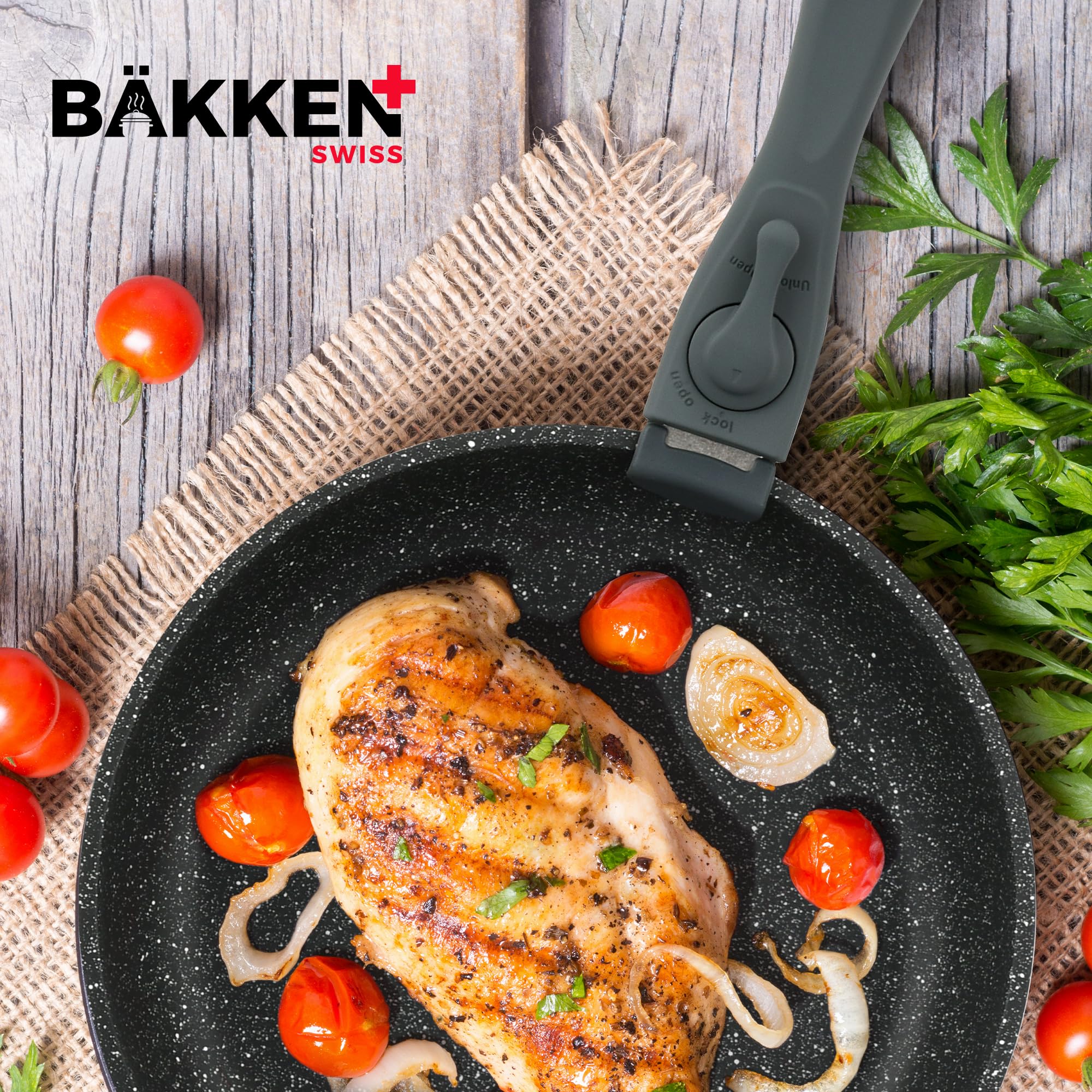 Premium 15-Piece Non-Stick Cookware Set with Removable Handles - Granite Coated Stackable Pots & Pans, Oven & Dishwasher Safe, Induction Compatible for Gas, Electric & Ceramic Stoves - Perfect for Family Cooking, Meal Prep & Everyday Kitchen Use - Black Granite
