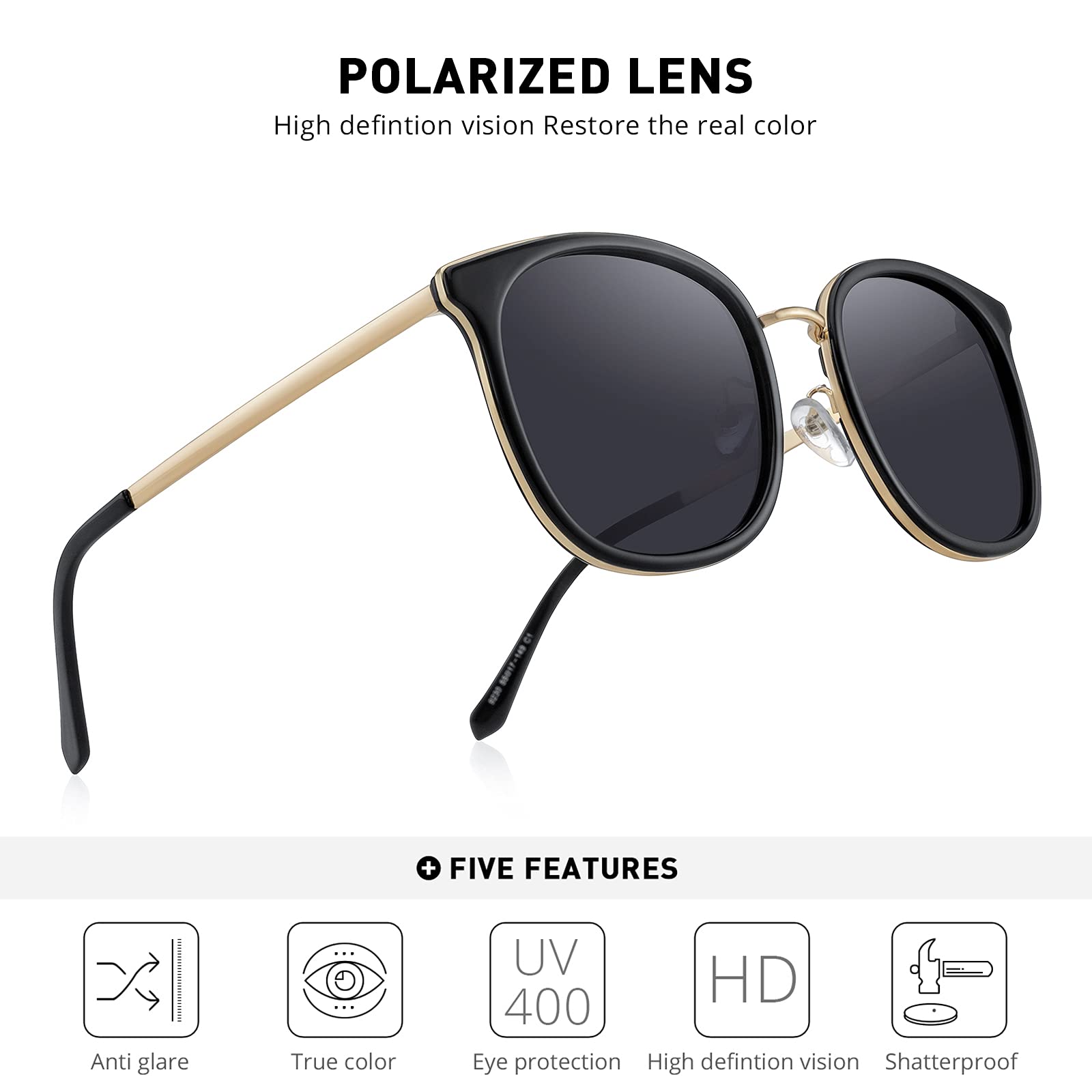 Stylish Polarized Sunglasses for Women & Men - UV Protection Oversized Rectangular Metal Frame - Perfect for Driving, Beach & Outdoor Activities
