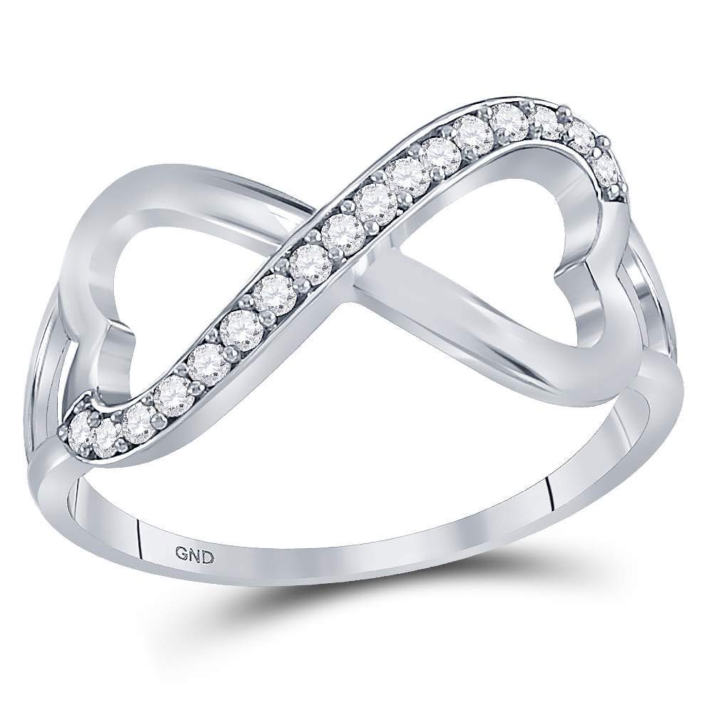 Sterling Silver White Diamond Infinity-Weave Heart Women's Band Ring 1/6 CTTW - Elegant Jewelry Gift for Her, Anniversary, Valentine's Day, Wedding & Everyday Wear