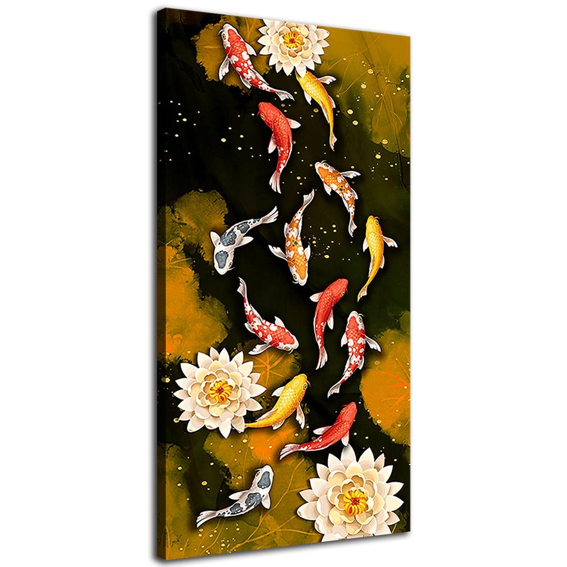 Koi Fish Canvas Wall Art - Framed & Ready to Hang 20x40 Inch - Japanese Inspired Home Decor for Living Room, Bedroom, Office | Perfect Zen Decor for Spa, Yoga Studio & Asian Themed Interiors