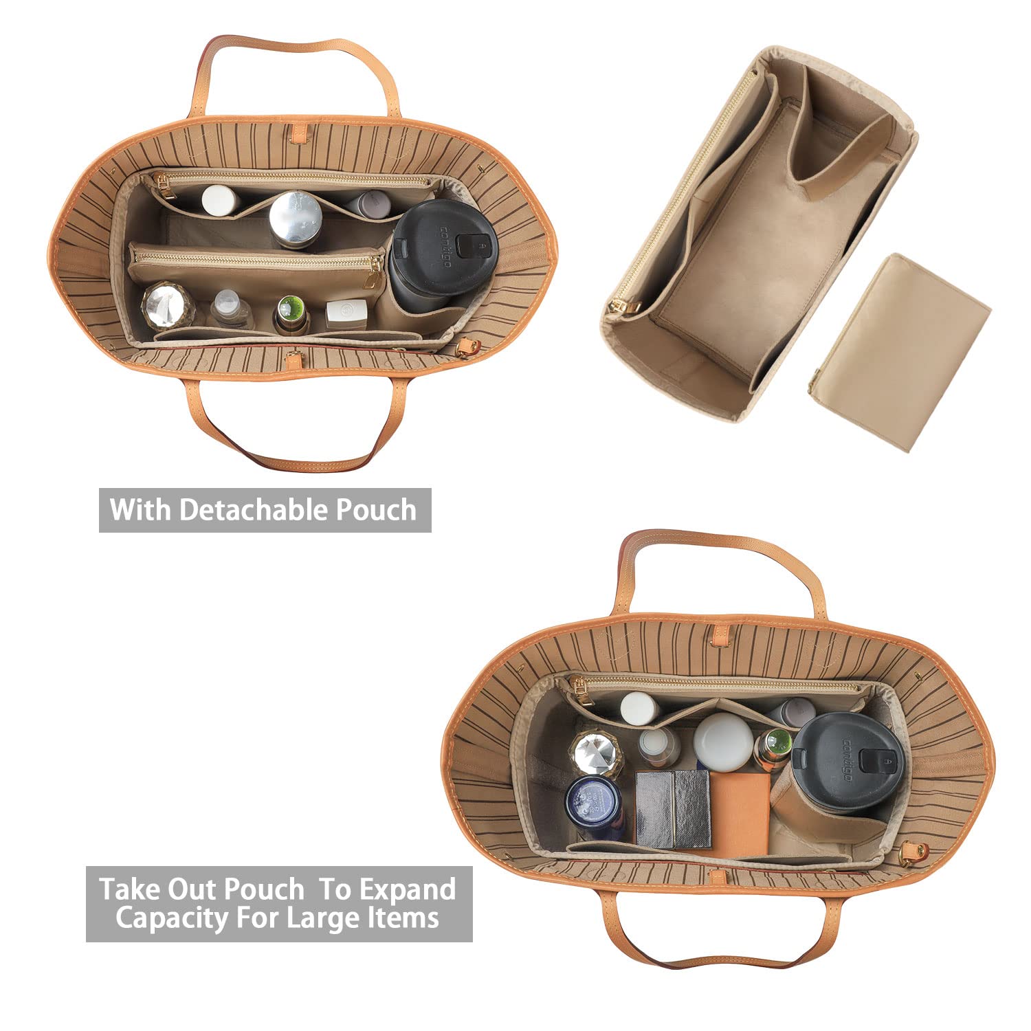 ZTUJO Felt Purse Organizer Insert for Louis Vuitton Speedy, Neverfull, Graceful & Tote Bags - Handbag Shaper & Storage Solution for Travel, Work & Daily Use