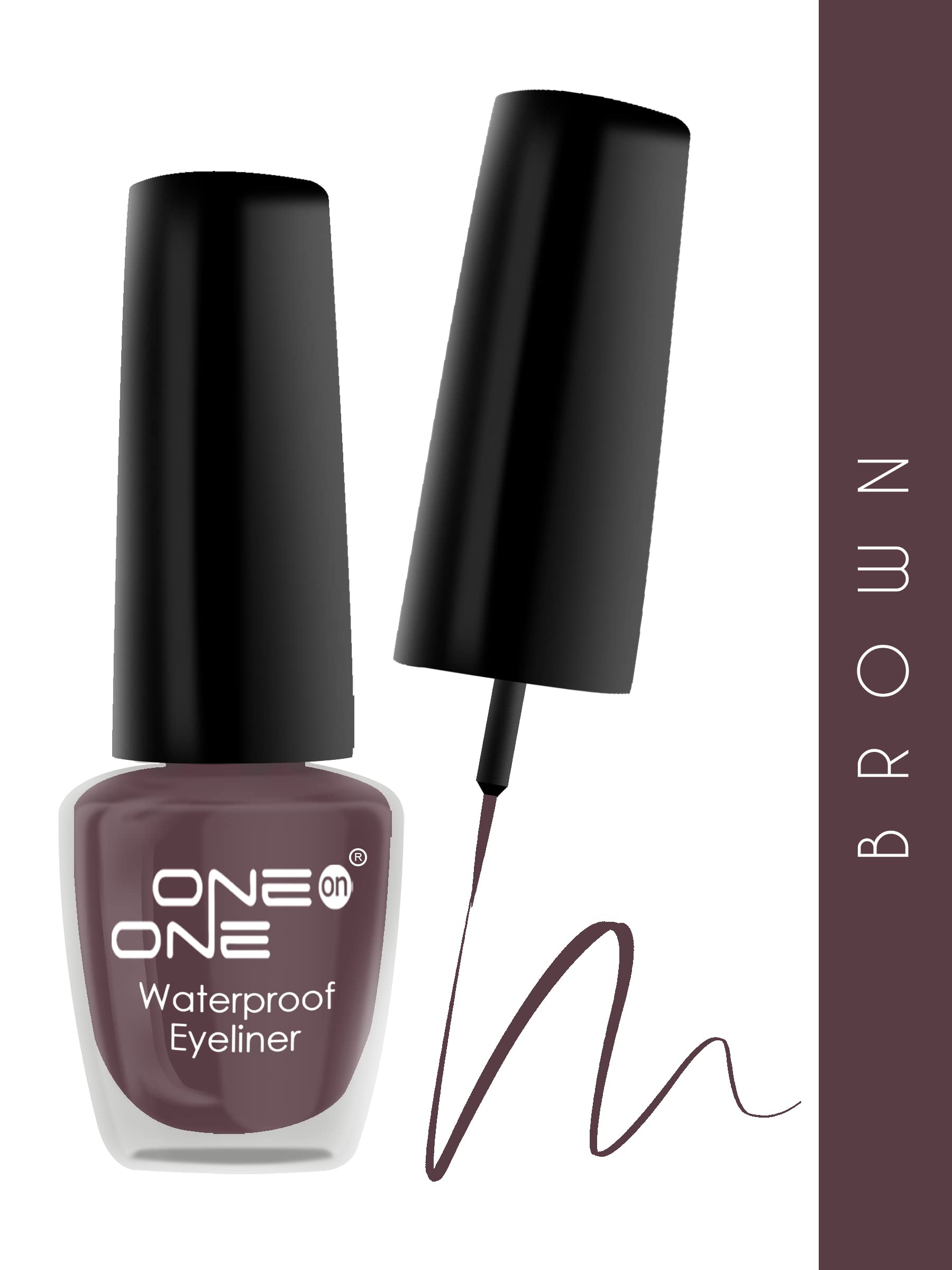 ONE on ONE Waterproof Eyeliner, Brown 5ml | Quick Dry Smudge Proof, Transfer Proof Long Lasting Eye Liner for Eye Makeup | Perfect for Swimming, Gym & All-Day Wear
