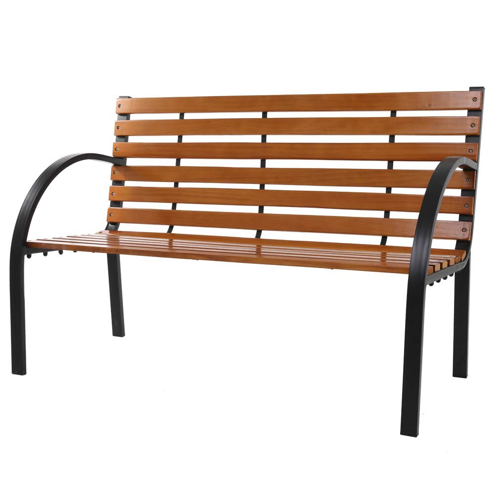 **Metal Garden Bench with Backrest & Armrests - Hardwood Outdoor Patio Love Seat for Porch, Yard, Lawn, Park - Brown - Perfect for Relaxing, Entertaining, and Enhancing Outdoor Spaces**