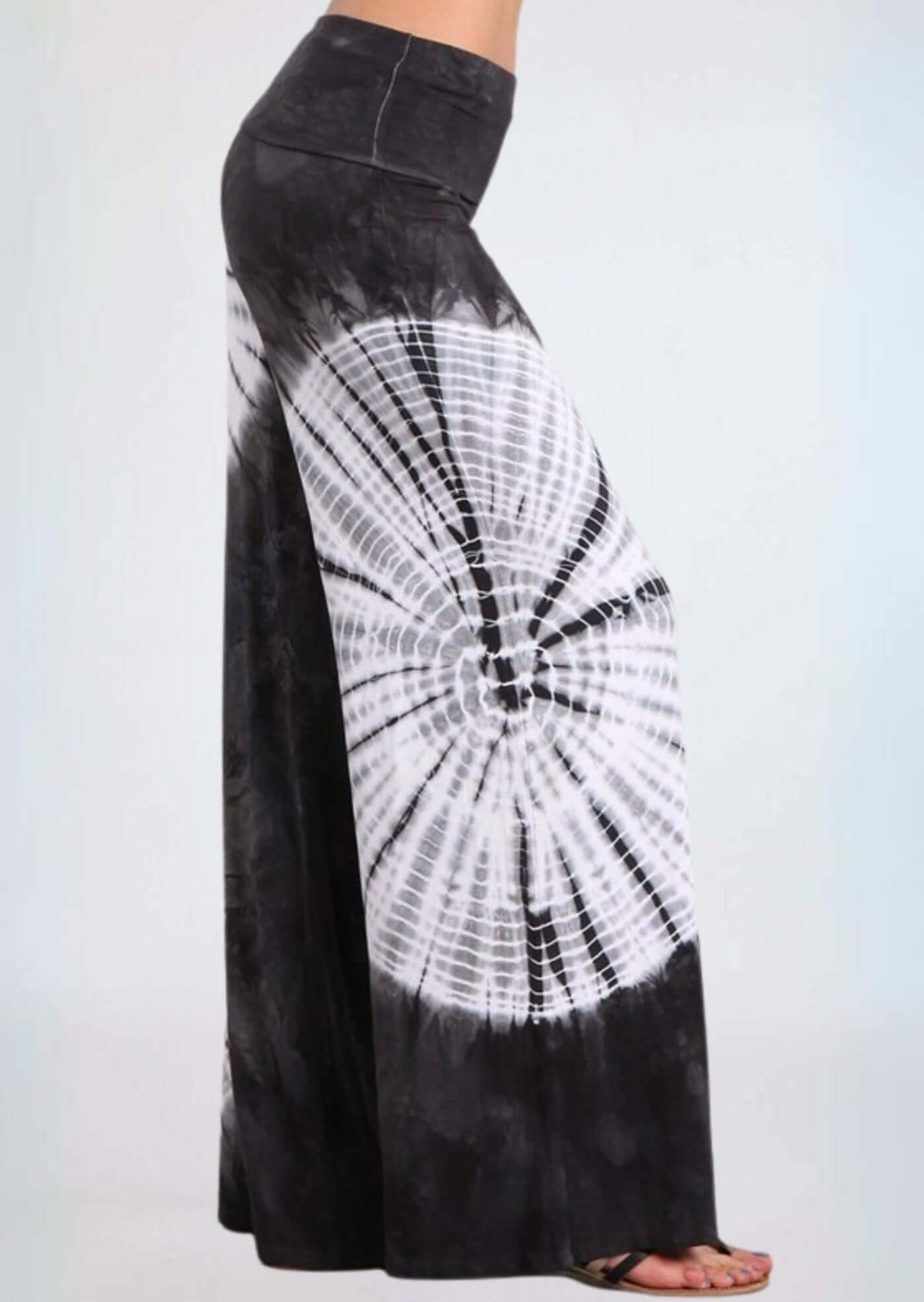 Groovy Grey Tie Dye Palazzo Pants - Made in USA | Boho Chic Women's Lounge Wear for Yoga, Beach & Festival Outfits