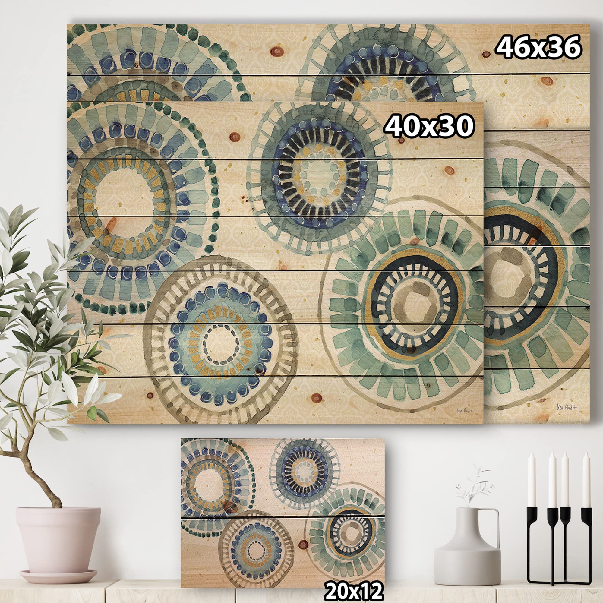 DesignQ Modern Gold Timetable II Mid-Century Wood Wall Art - Large Abstract Blue Wood Panel Decor Printed on Natural Pine - Perfect for Living Room, Bedroom & Office Wall Decor