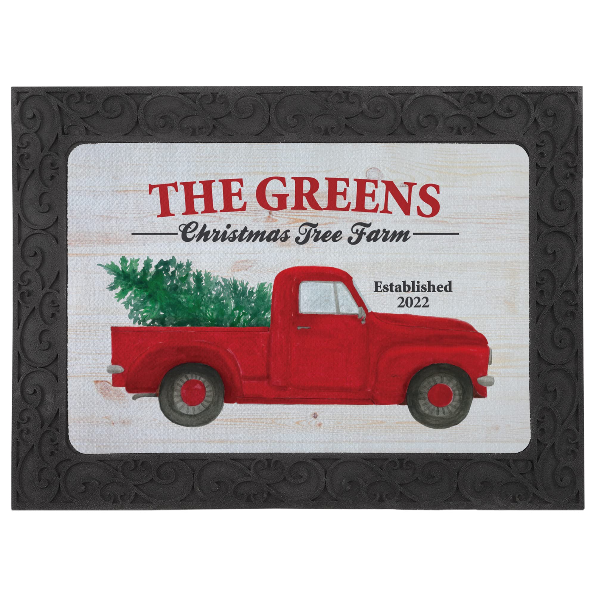 Personalized Christmas Tree Farm Doormat - Custom Holiday Welcome Mat 17x27 Inches - Indoor/Outdoor Use with Holder - Perfect for Front Door, Porch & Seasonal Home Decor