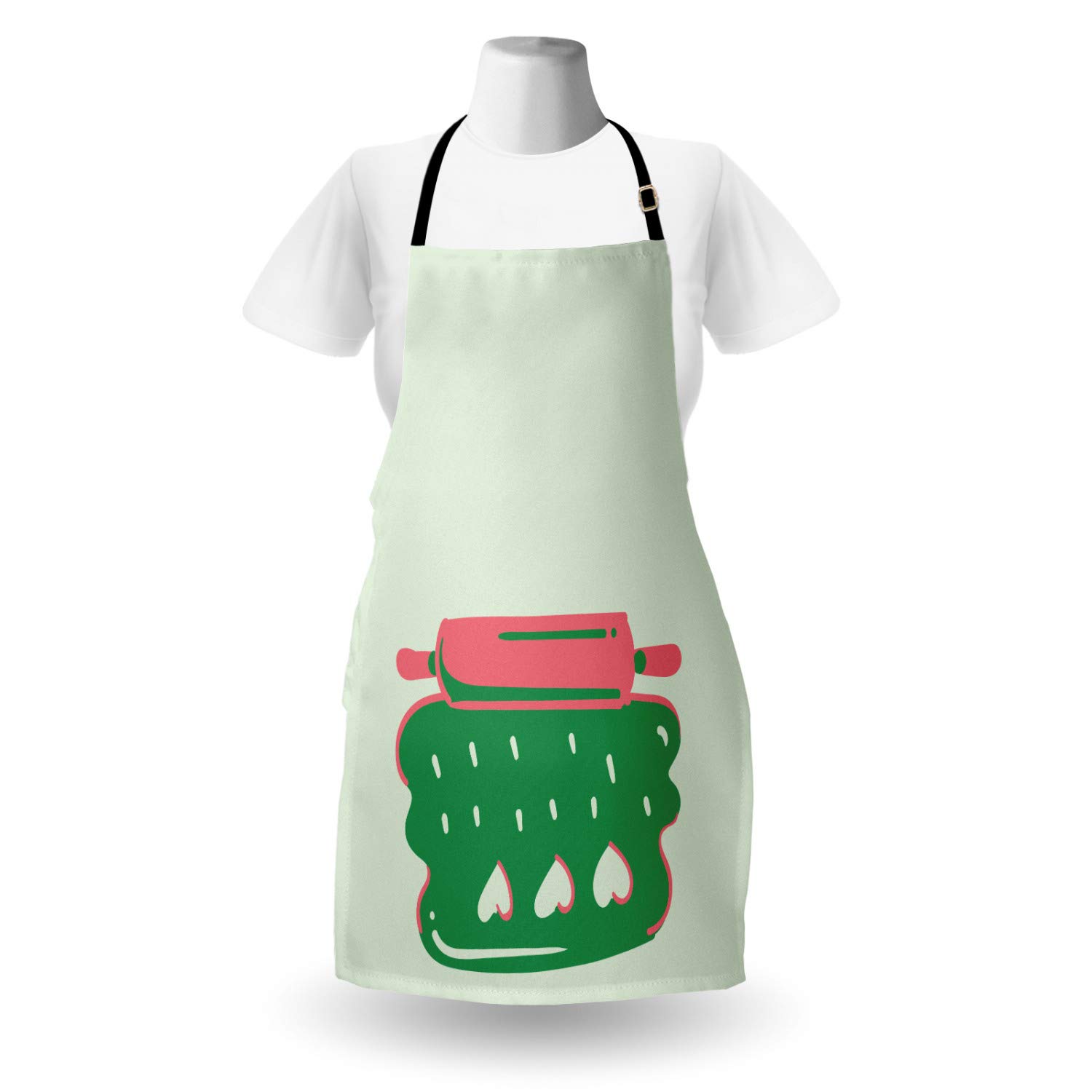 Ambesonne Personalized Chef Apron - Cartoon Baking & Cooking Design with Colorful Rolling Pin Dough Motif - Adjustable Unisex Kitchen Bib for Adults (Fern Green) - Perfect for Home Cooks, Baking Enthusiasts & Culinary Gifts