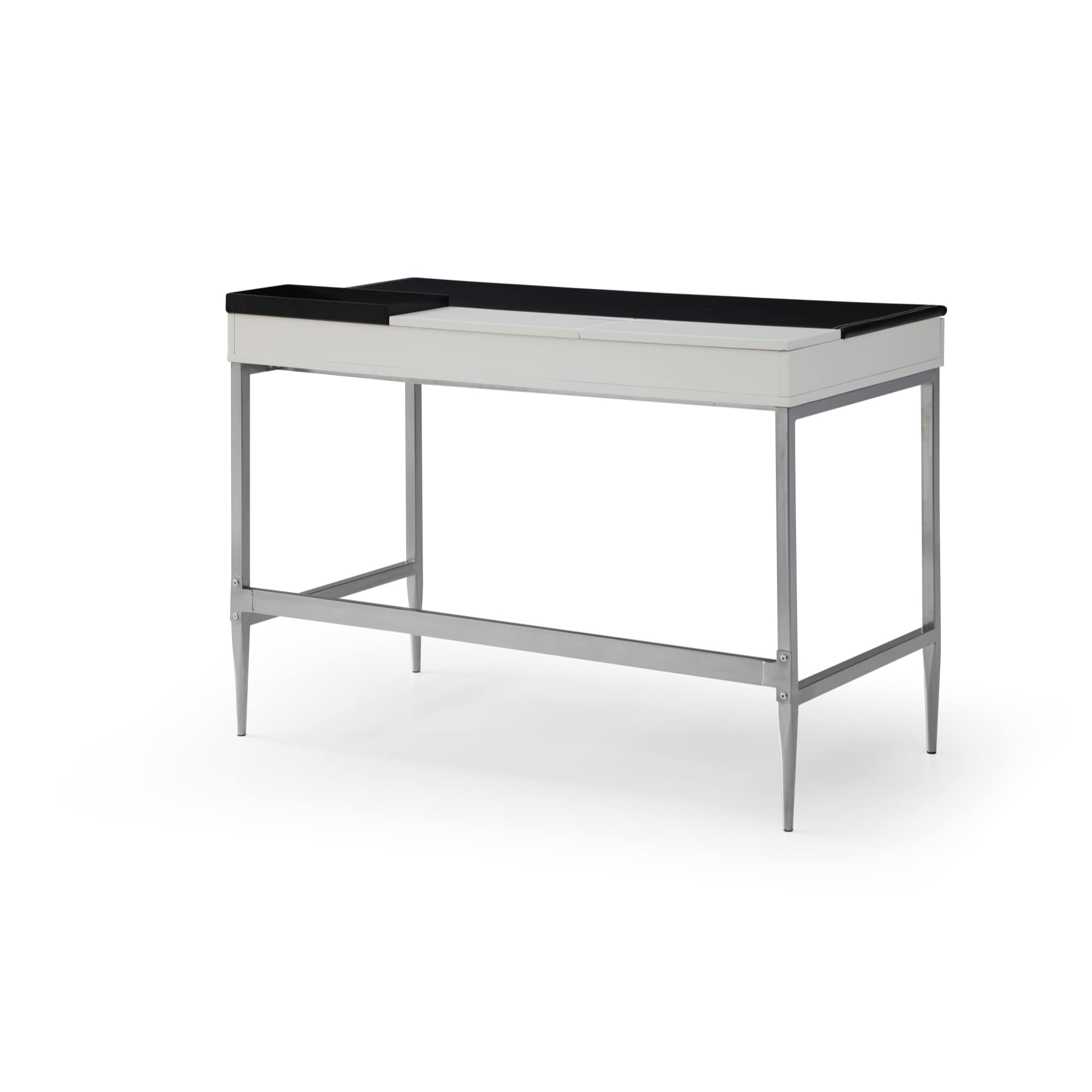 Aubrielle Modern Writing Desk with 2 Drawers & Leather Desk Pad - Black/Grey Home Office Desk with Storage | Perfect for Small Spaces, Remote Work & Study
