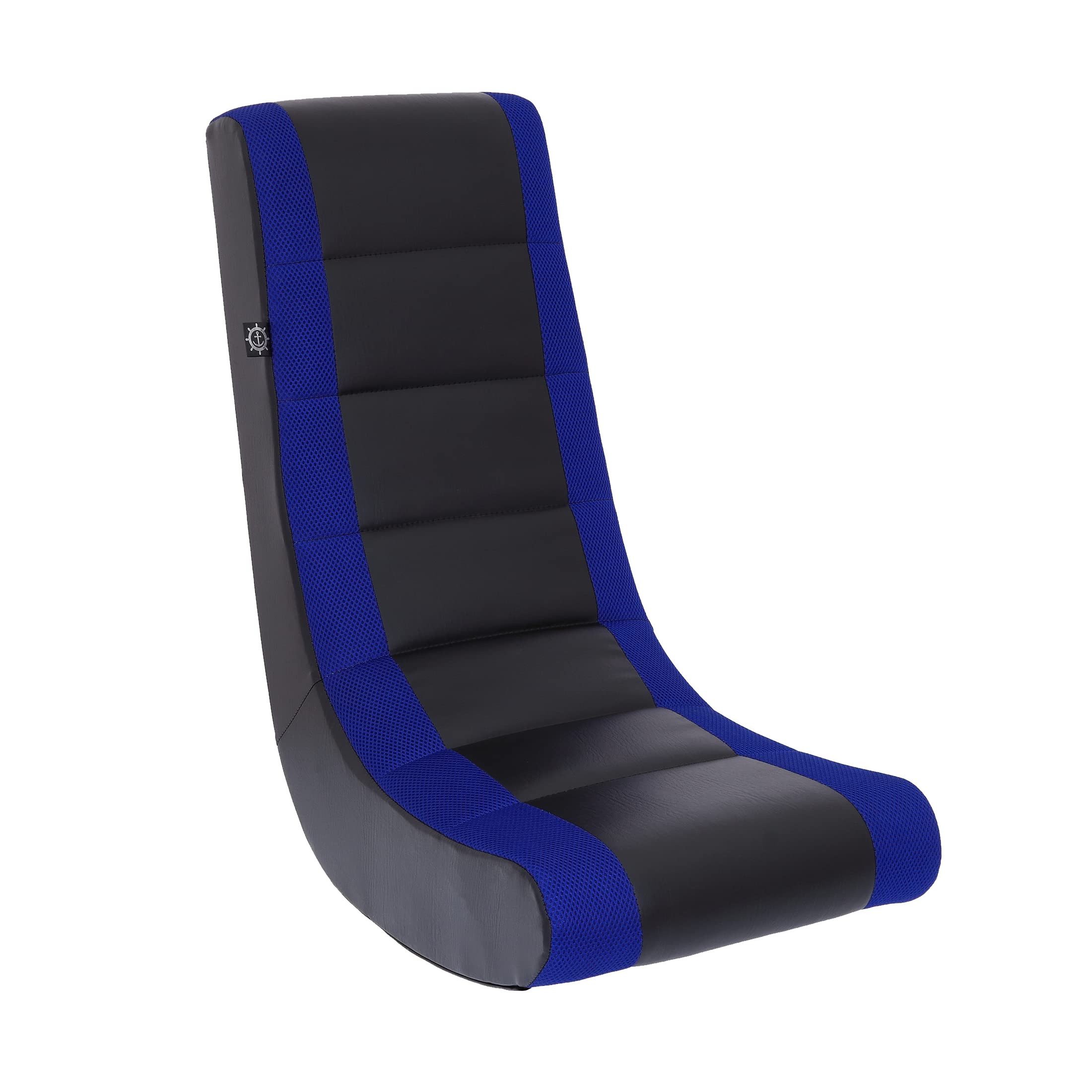 THE CREW FURNITURE Classic Video Rocker Gaming Chair for Kids & Teens - Small Size, Ergonomic Design, Black/Blue - Perfect for Console Gaming, Movie Nights & Bedroom Lounging