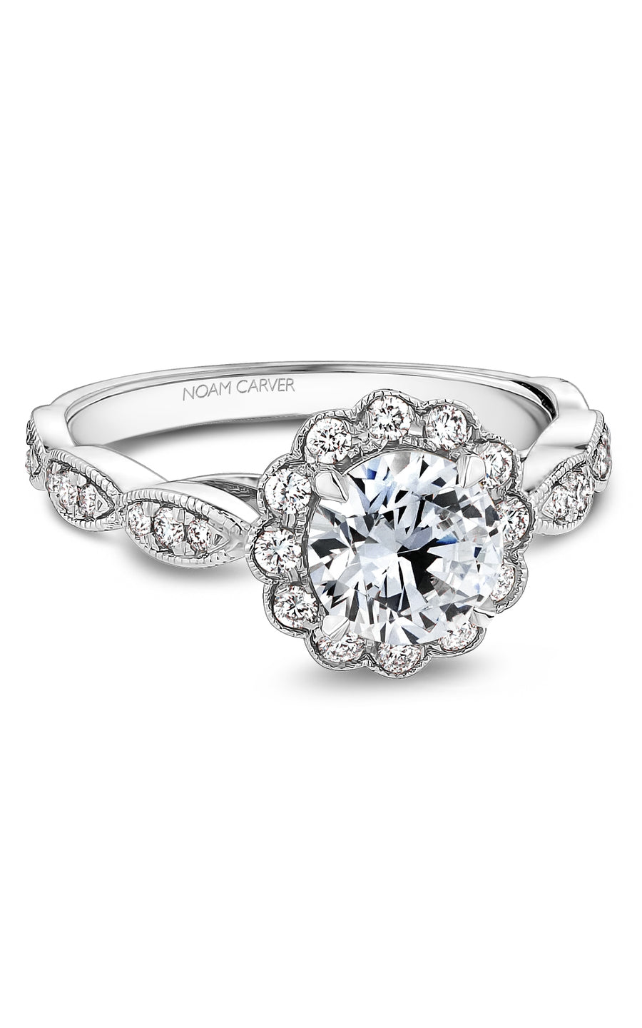 Noam Carver B506 01A Diamond Engagement Ring for Women - 14K White Gold Bridal Wedding Band, Perfect for Proposals, Anniversaries & Special Occasions