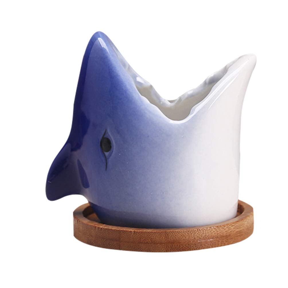 Stylish Hemoton Big Mouth Shark Planter - Ceramic Succulent & Bonsai Pot for Indoor Plants, Novelty Nautical Decor - Perfect for Home, Office, or Gift Giving
