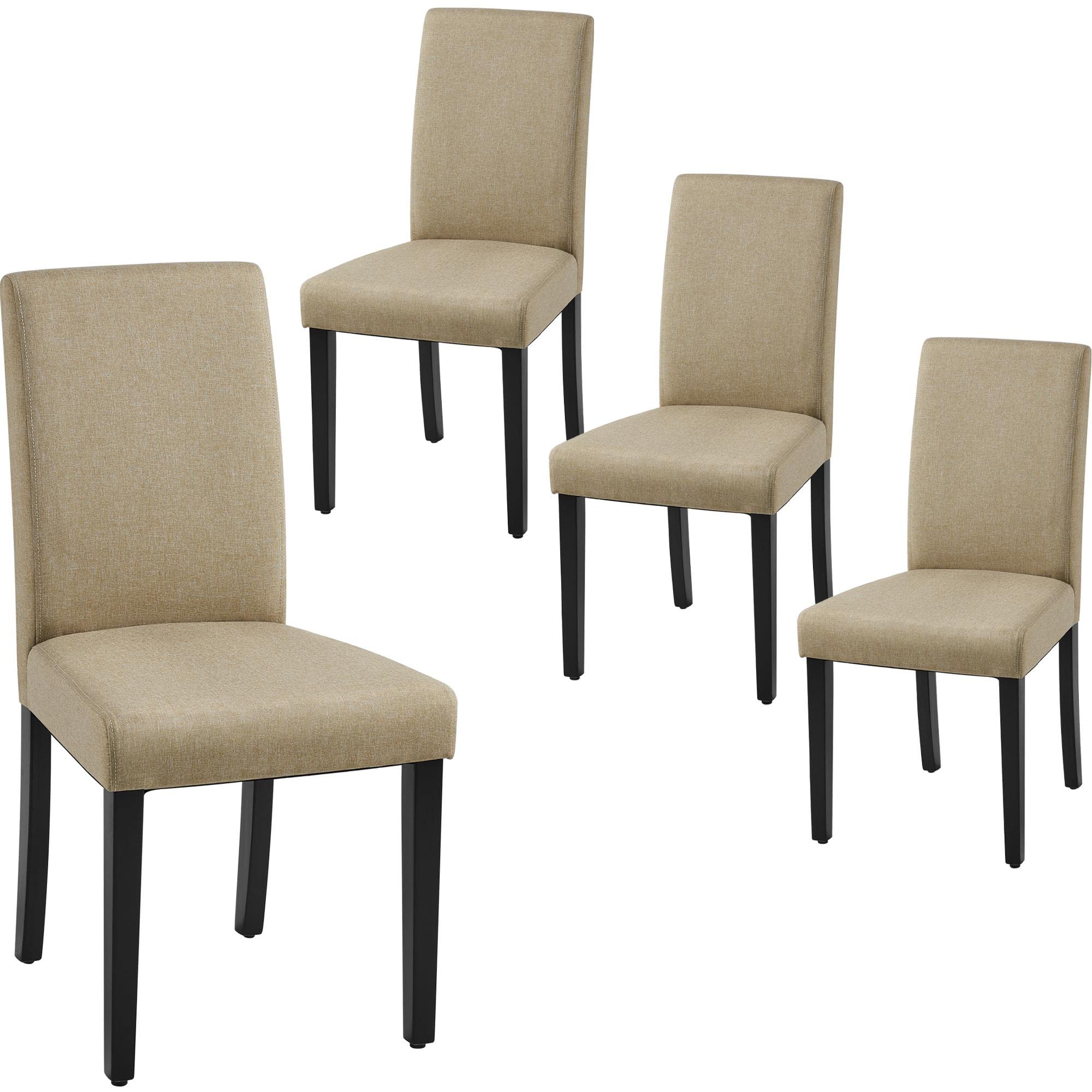 Topeakmart Set of 4 Modern Fabric Dining Chairs - Urban Style Parson Chairs with Solid Wood Legs, Armless Side Chairs for Kitchen, Living Room & Dining Room - Khaki - Perfect for Home, Restaurant & Office Use