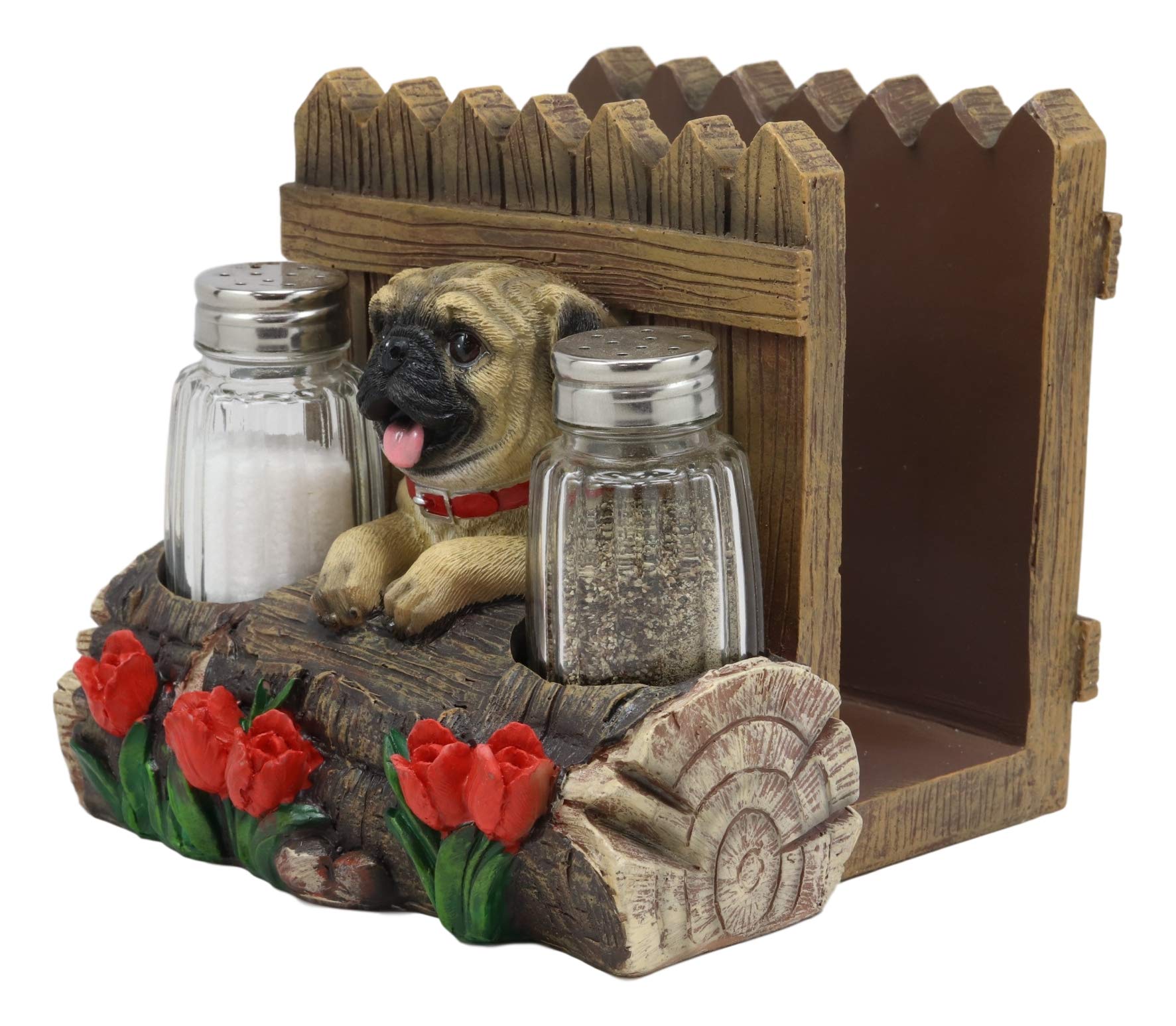 Whimsical Pug Dog Figurine with Wooden Fences - 6