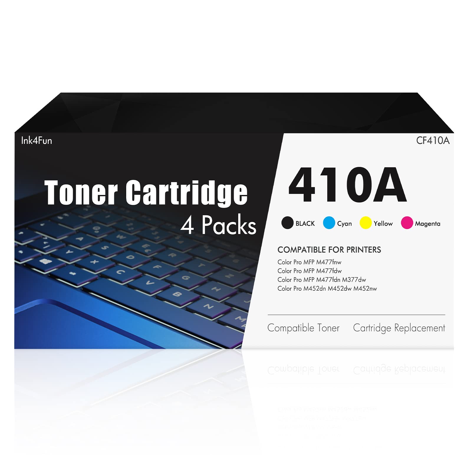 HP 410A 410X M477fnw Compatible Toner Cartridge 4-Pack (Black, Cyan, Magenta, Yellow) - Replacement for CF410A CF411A CF412A CF413A Pro MFP M452dn M477fdw M477fdn M452nw M452dw Printers | High-Yield Printing for Office & Home Use