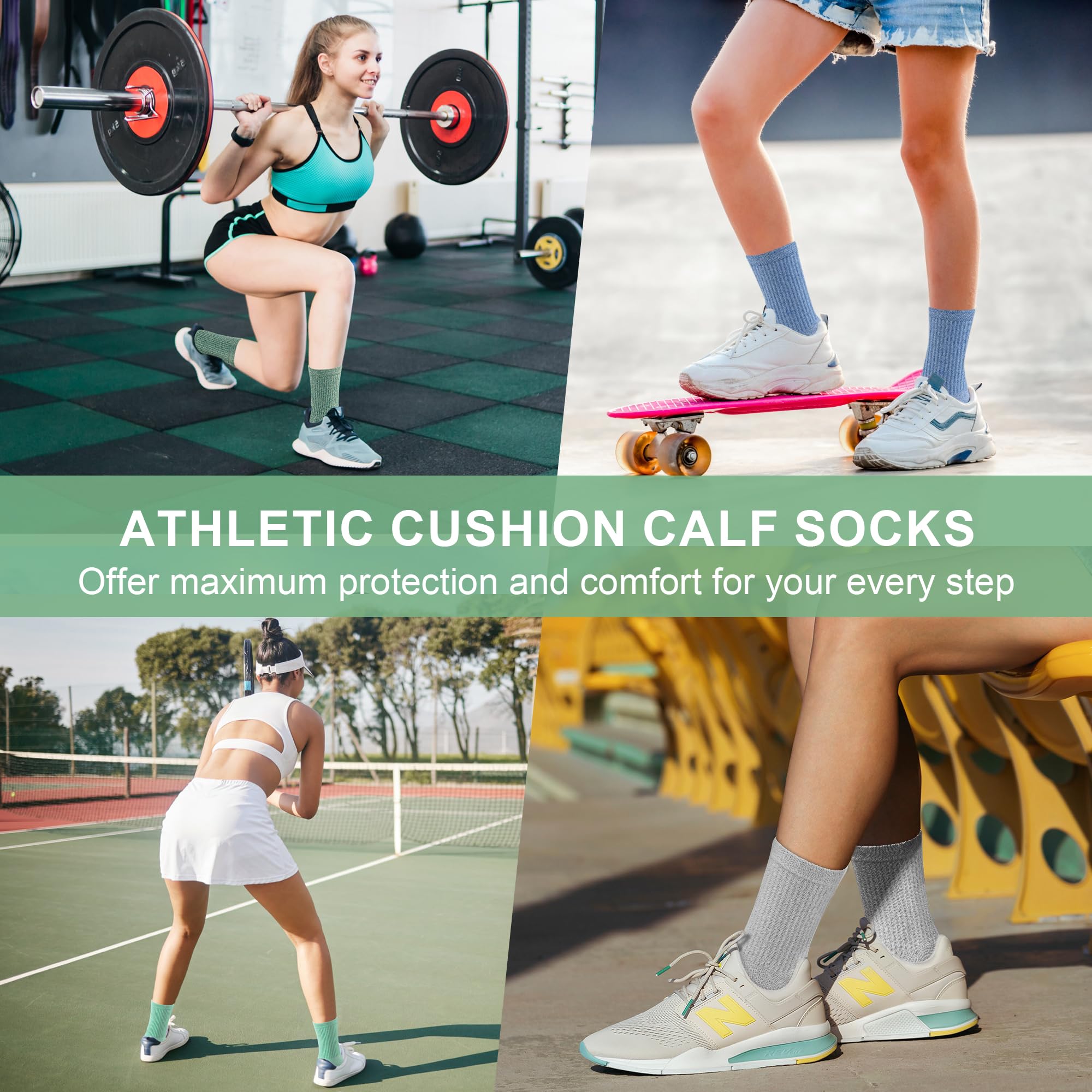 **Women's Athletic Crew Socks - 3-5 Pairs Cushioned Compression Socks for Hiking, Running & Sports - Breathable & Supportive for All-Day Comfort**